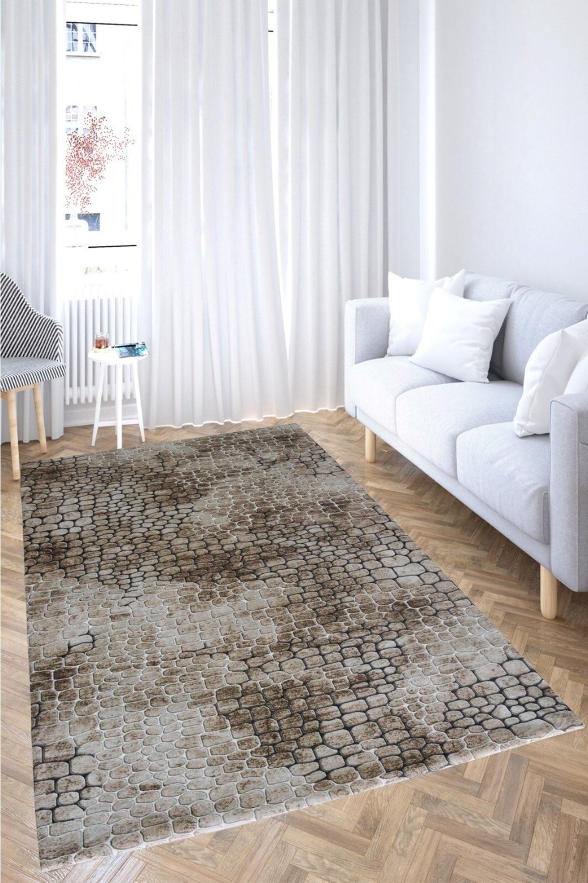 Nur Home Tekstil Taş Desenli 4m2, 5m2, 6m2 , Kaymaz, Dijital Baskılı Mutfak Salon Halı Örtüsü