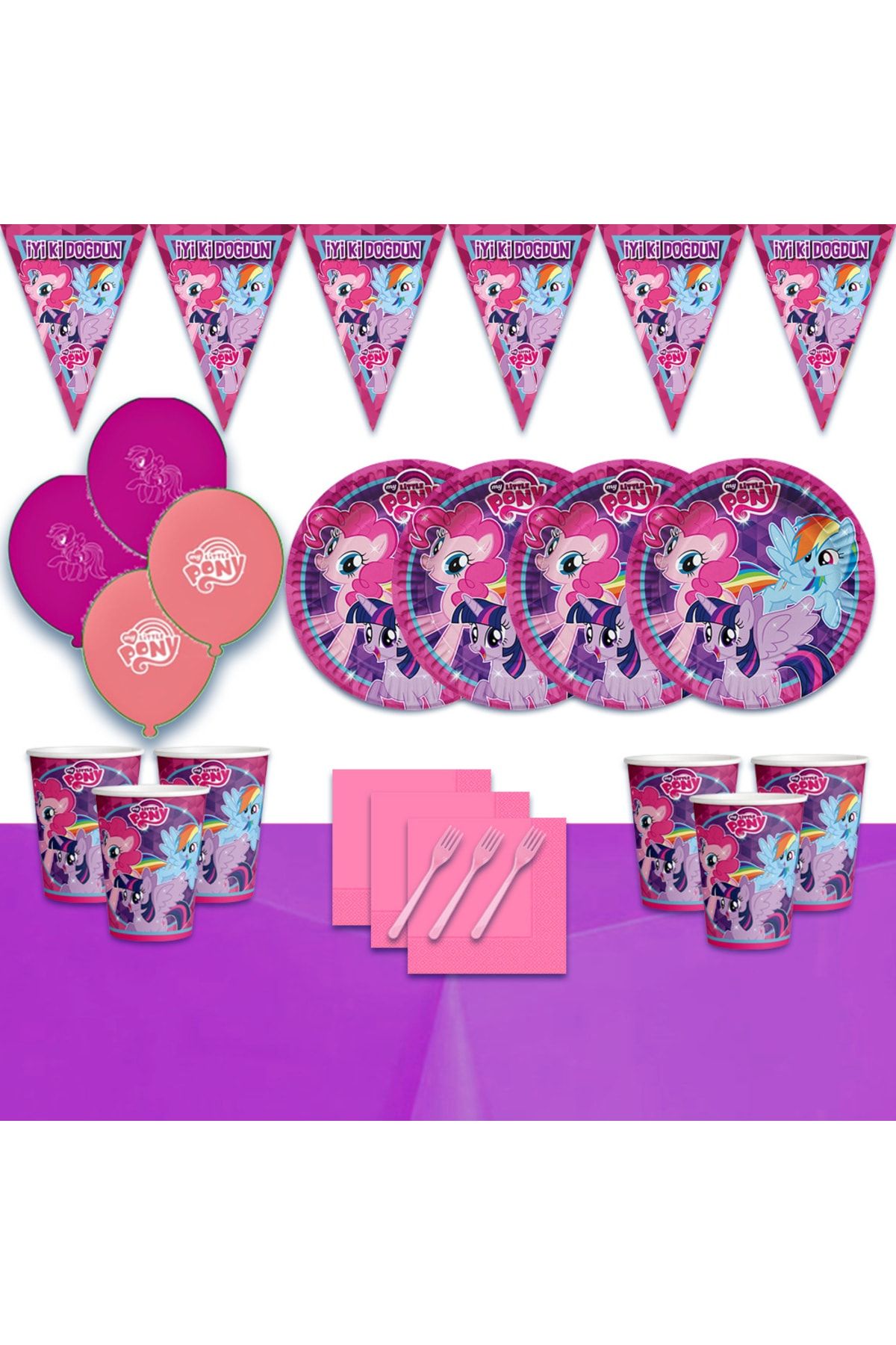 My Little Pony Pony 8 Kişilik Doğum Günü Parti Süsleri Malzemeleri Seti