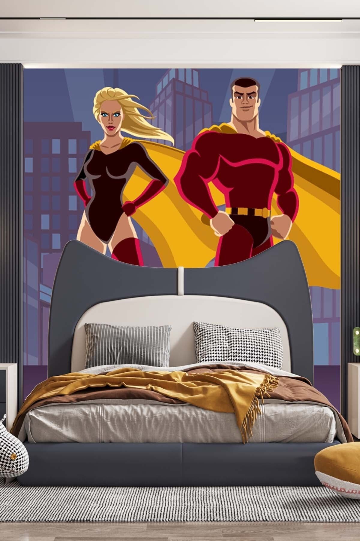 Dekoros Tek Parça Süper Kahramanlar Çocuk Odası Duvar Kağıdı