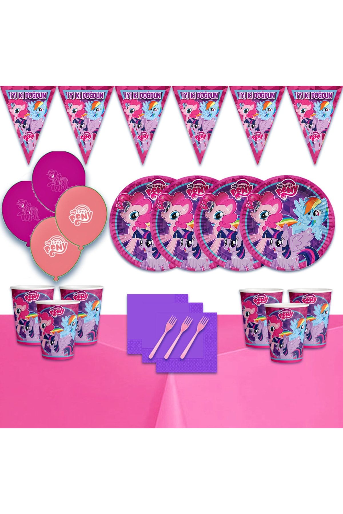 My Little Pony Pony 32 Kişilik Doğum Günü Parti Süsleri Malzemeleri Seti