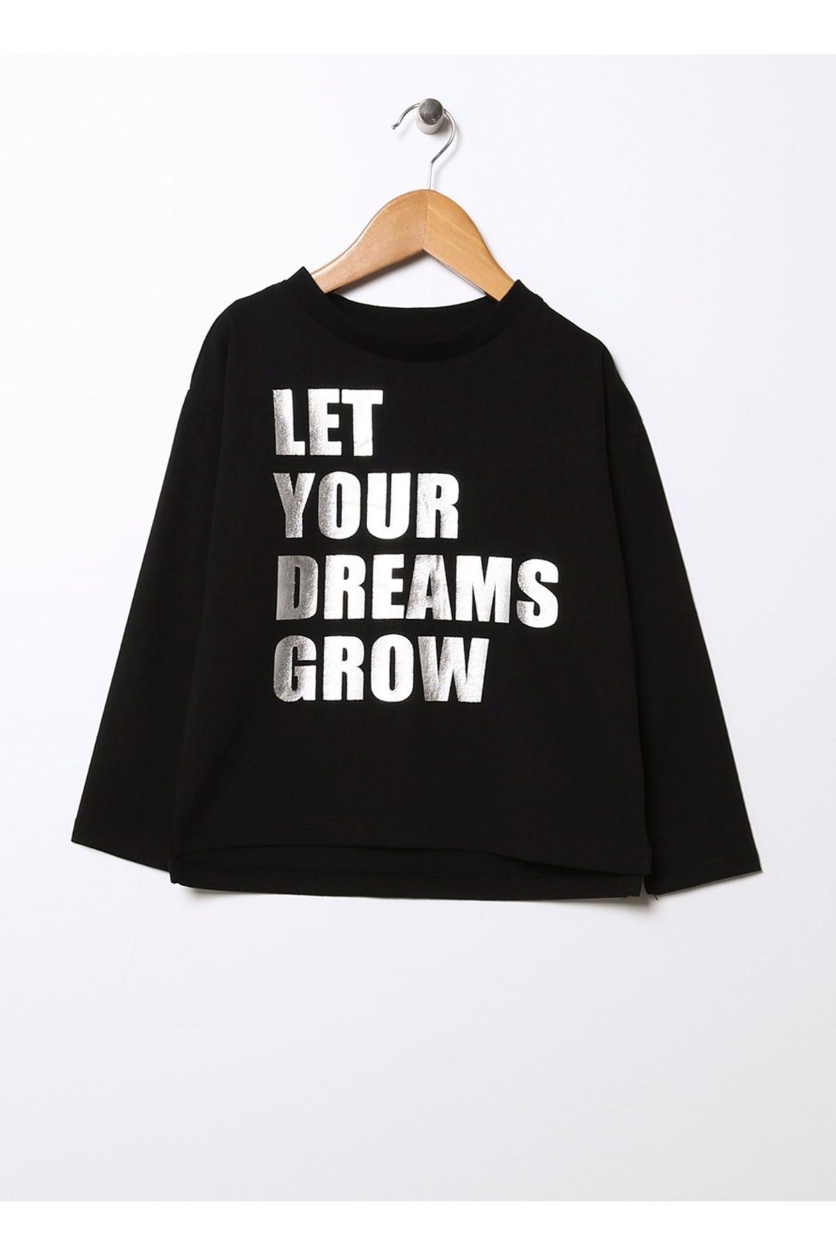 LİMON COMPANY Limon Varaklı Siyah Kız Çocuk T-shirt Grow Gırl