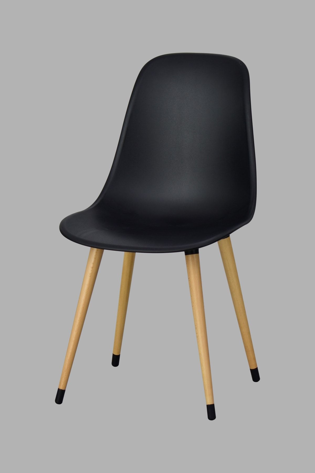 VİLİNZE Eames Naturel Ahşap Ayak Plastik Siyah Sandalye