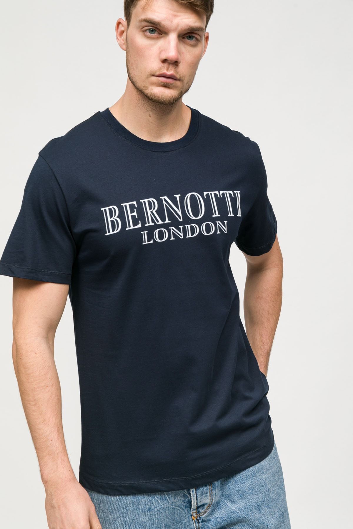 BERNOTTİ79 Sıfır Yaka T-shirt Lacivert London Baskılı Erkek