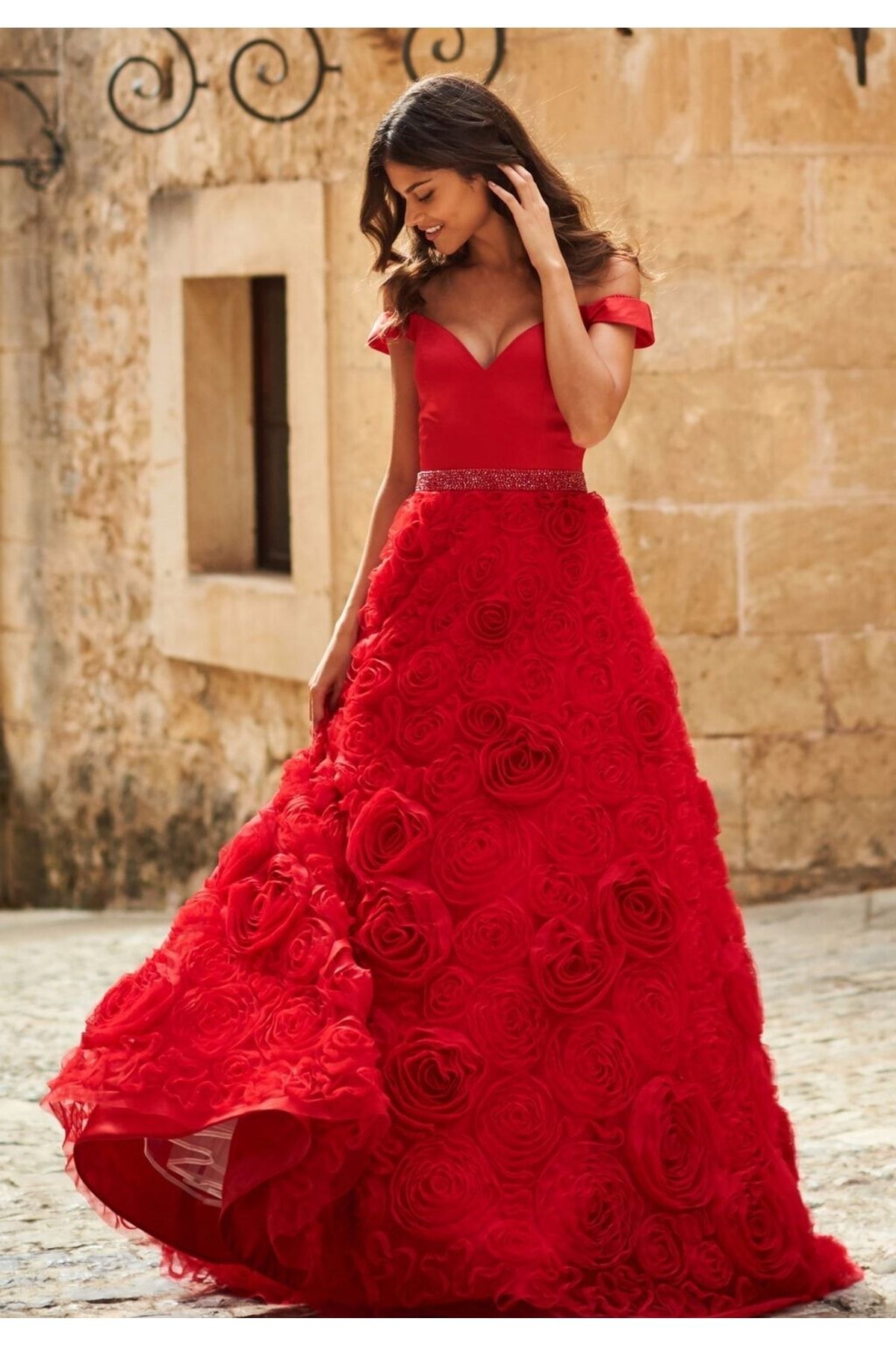 SHERRI HILL Abiye Elbise 51885 Kırmızı