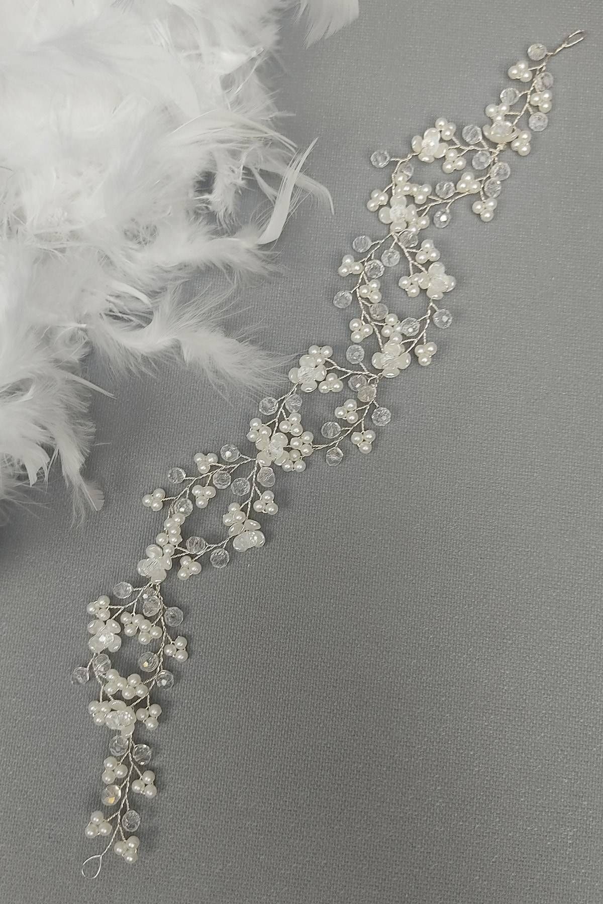 Hobigram Beyaz Kristal Çiçek Desenli Saç Aksesuarı