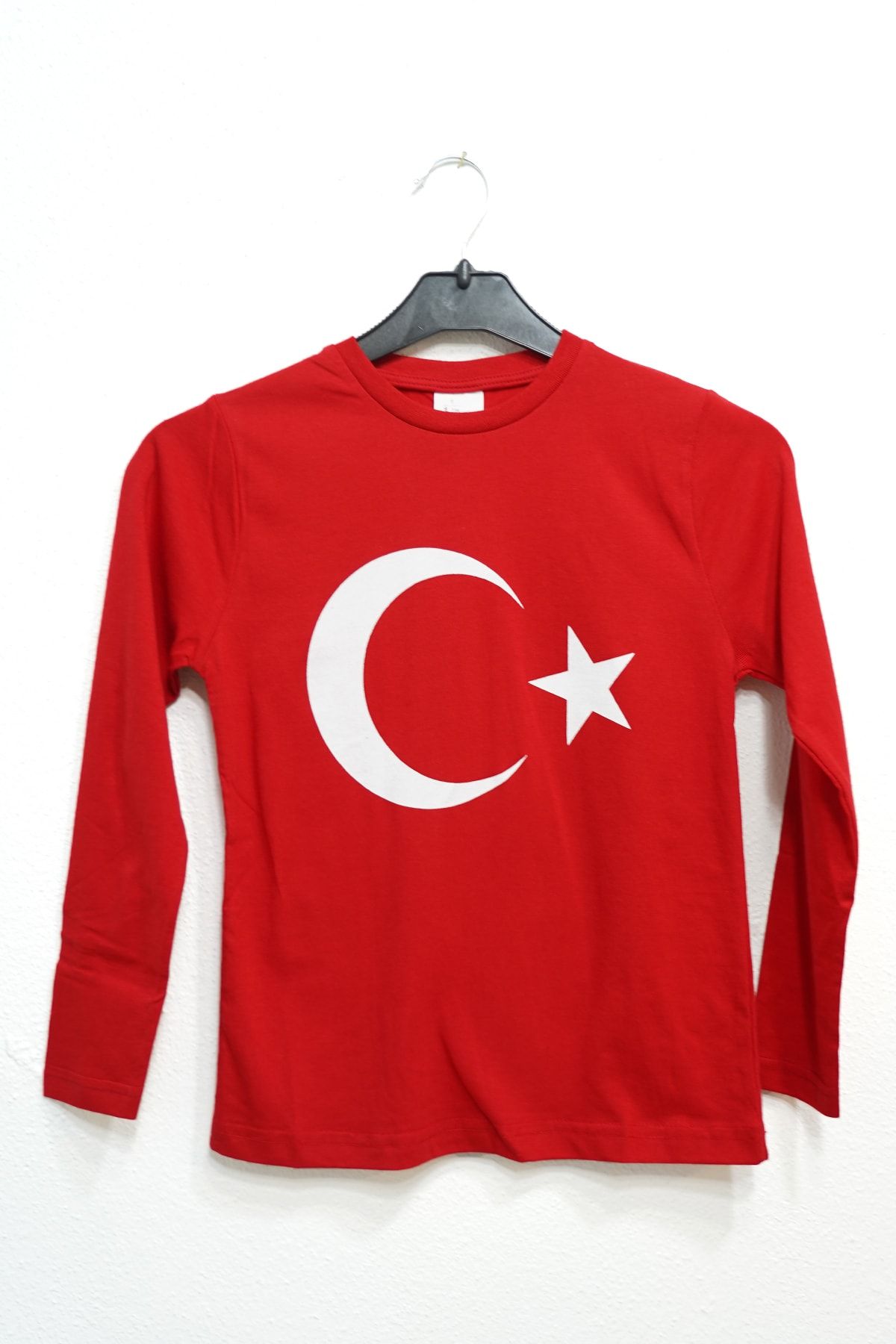 Yare Cumhuriyet Bayramına Özel Unısex Çocuk Uzun Kollu Türk Bayrağı Baskılı Kırmızı T-shirt