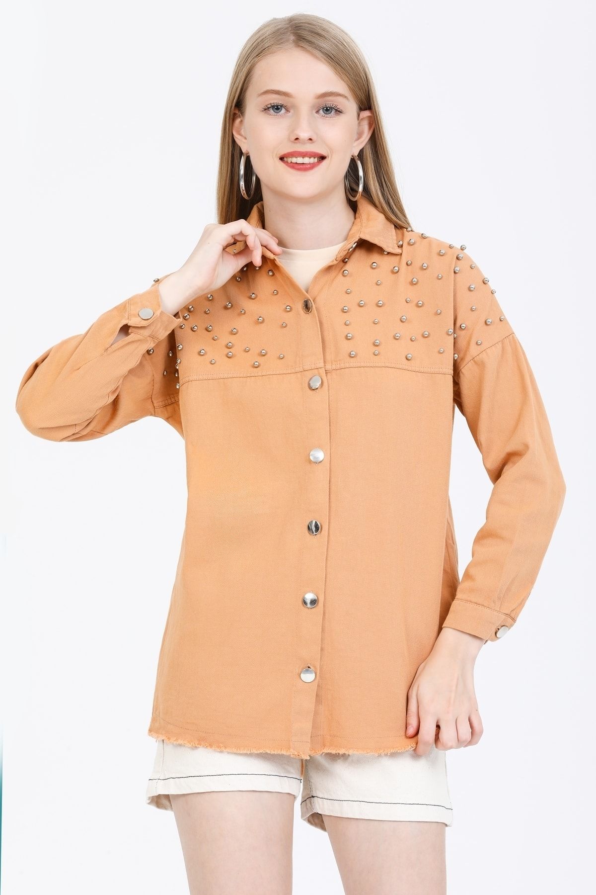 MD trend Kadın Camel Inci Detaylı Eteği Püsküllü Gömlek