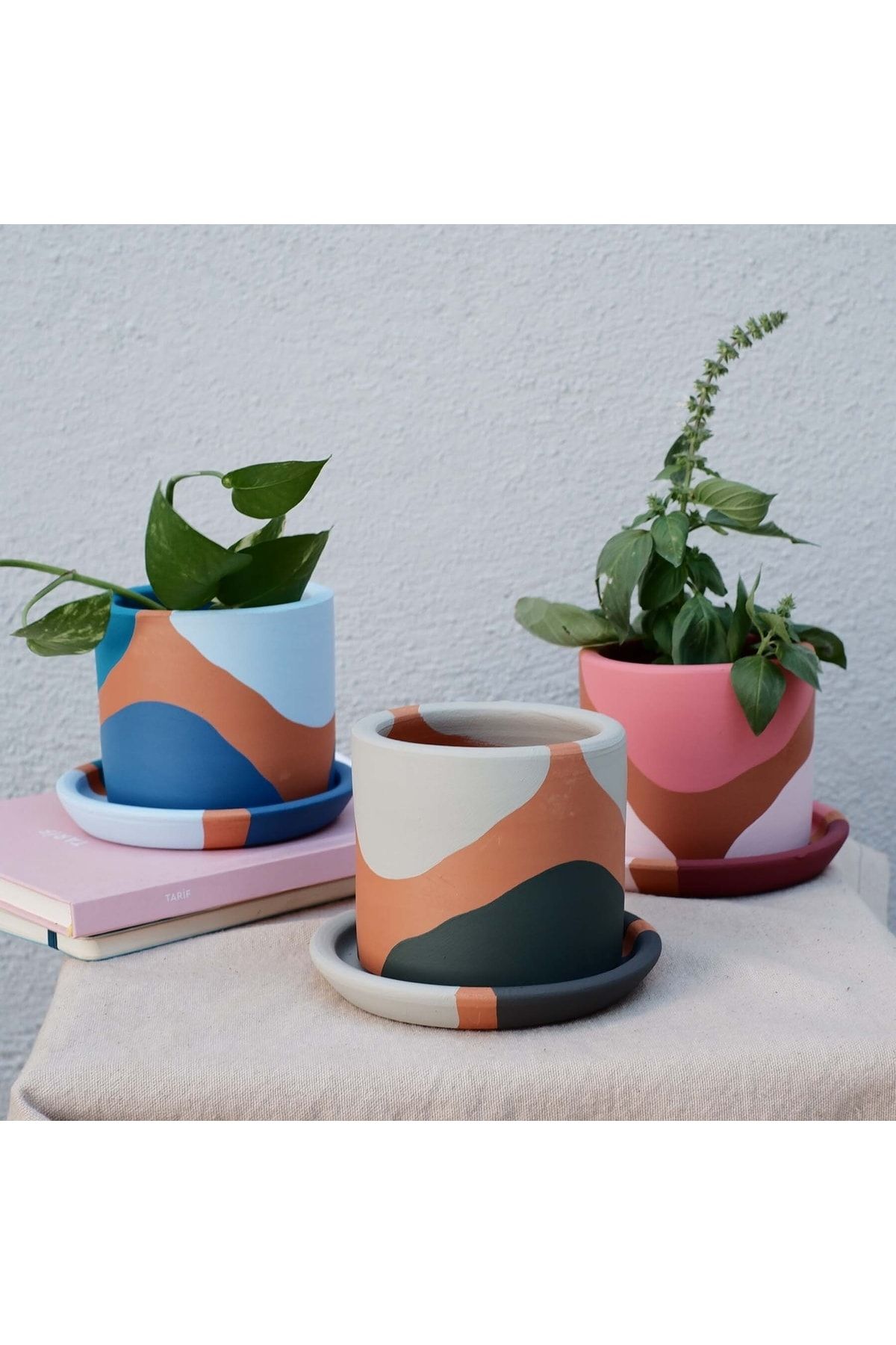 fidayy Terracotta Toprak Saksı & Tabak Set - 3 Adet