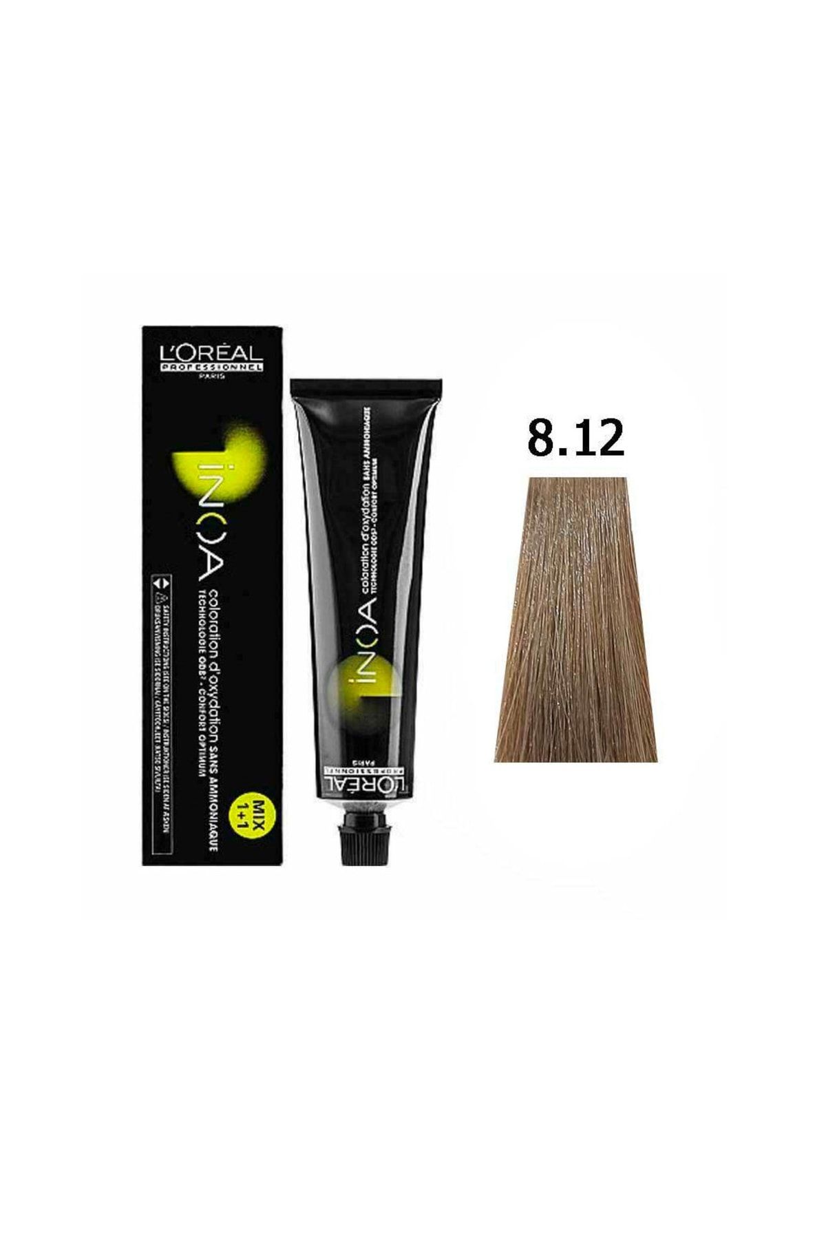 L'oreal Professionnel Inoa 8,12 Natural Light Ash Blonde Ammonia Free Permament Hair Color Cream 60ml