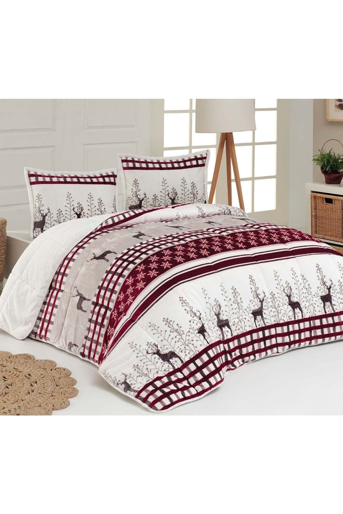 Merinos Comforter Deer Gri Çift Kişilik Yorgan Seti