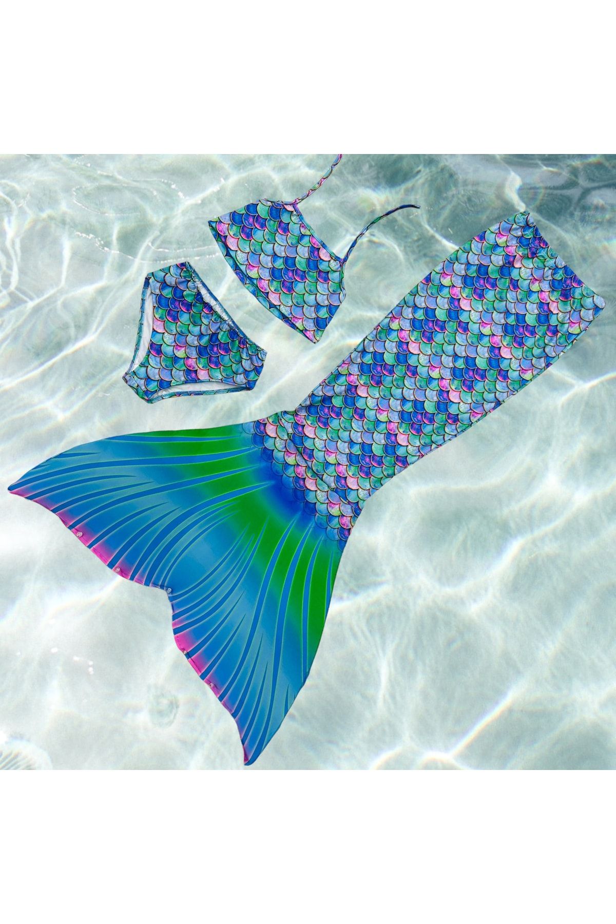 Lolliboomkids Kız Çocuk Deniz Kızı Kostüm Bikini - Mayo Efsane Little Mermaid Multicolor Geçişli Balıksırtı