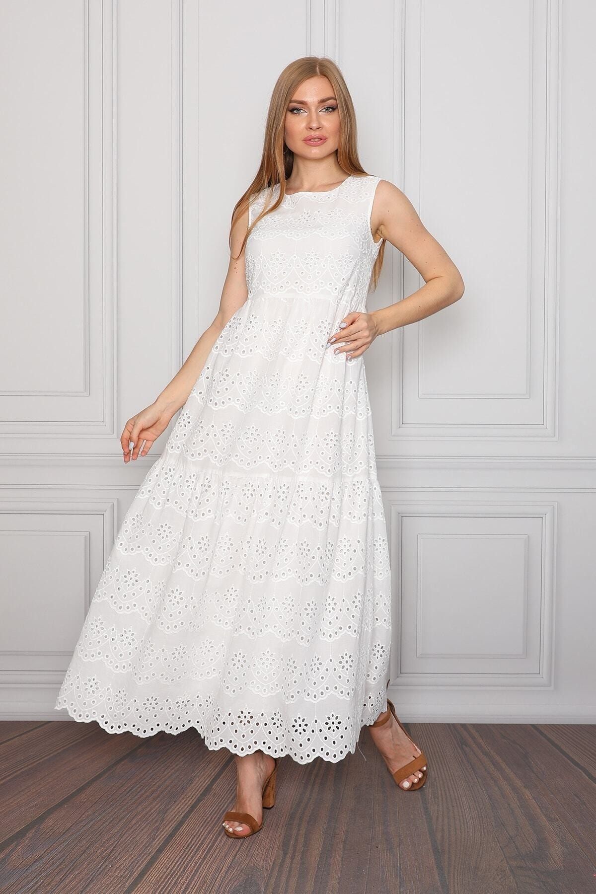 Element's Kadın Beyaz Sıfır Kol Uzun Vual Elbise