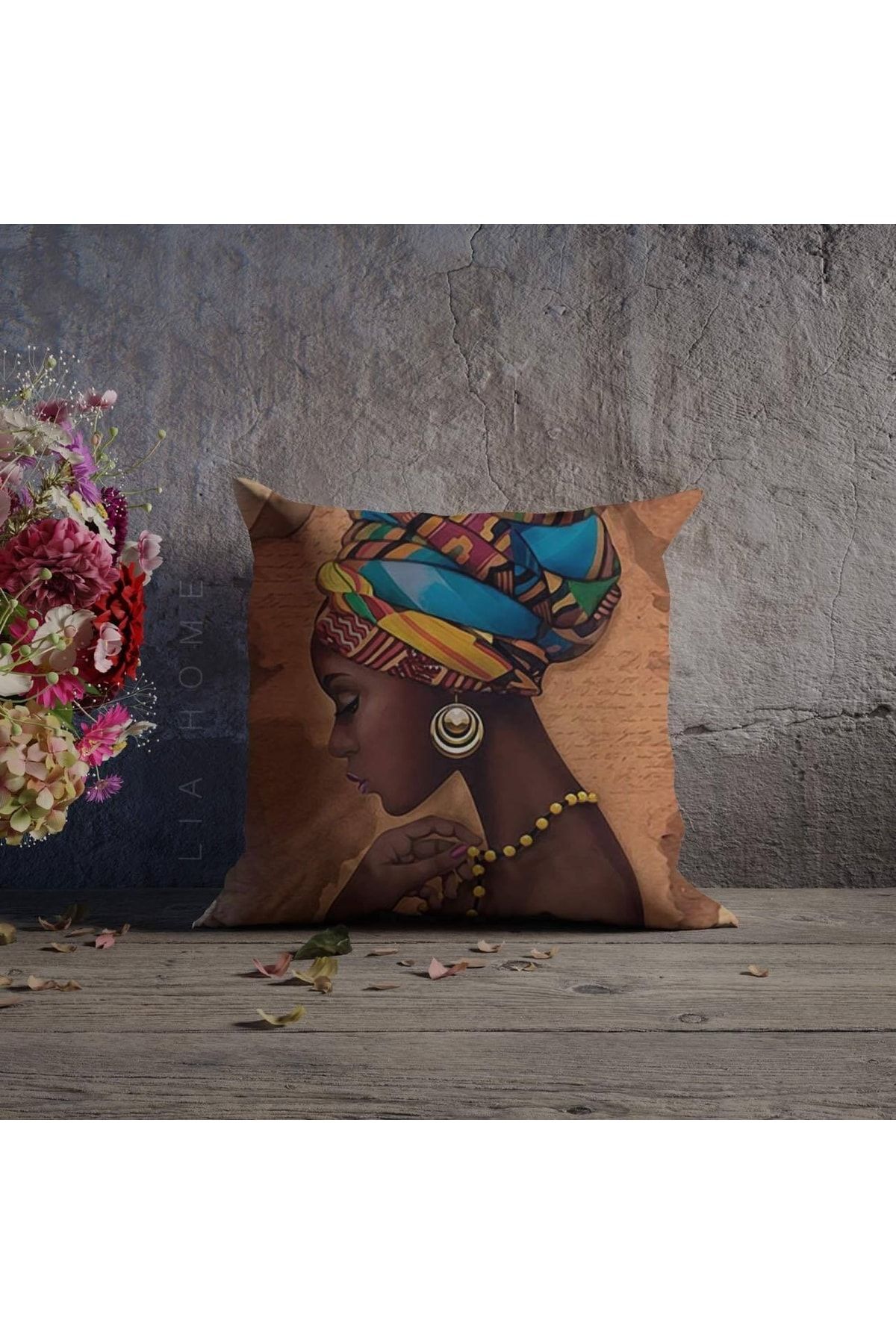 Lia Store Afrika Kadın Desenli Dekoratif Kırlent Kılıfı