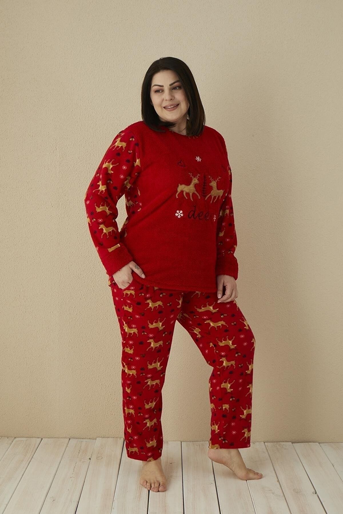 shopshop Kadın Well Soft Büyük Beden Polar Peluş Pijama Takımı-20078