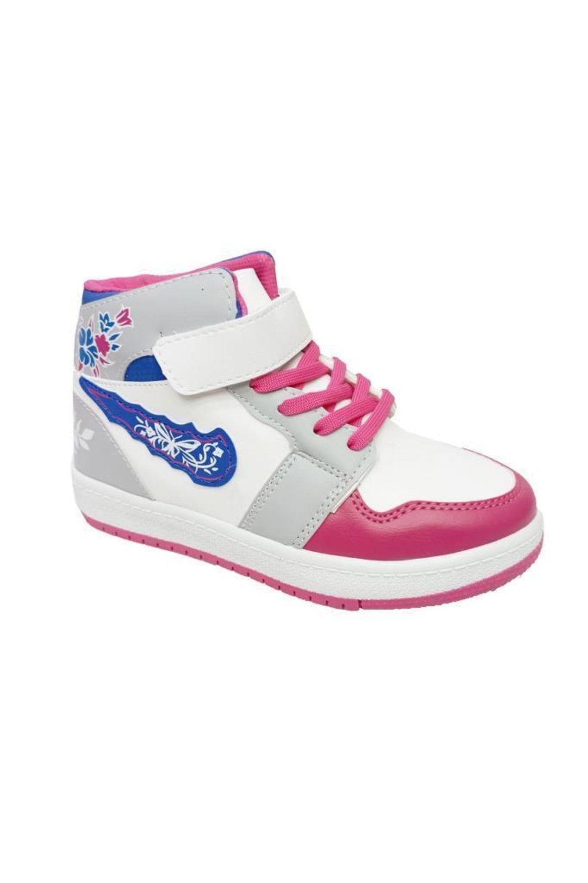 Callion 048 Deri Sneakers Kız Çocuk Spor Ayakkabı 31-35 Beyaz Fuşya Buz