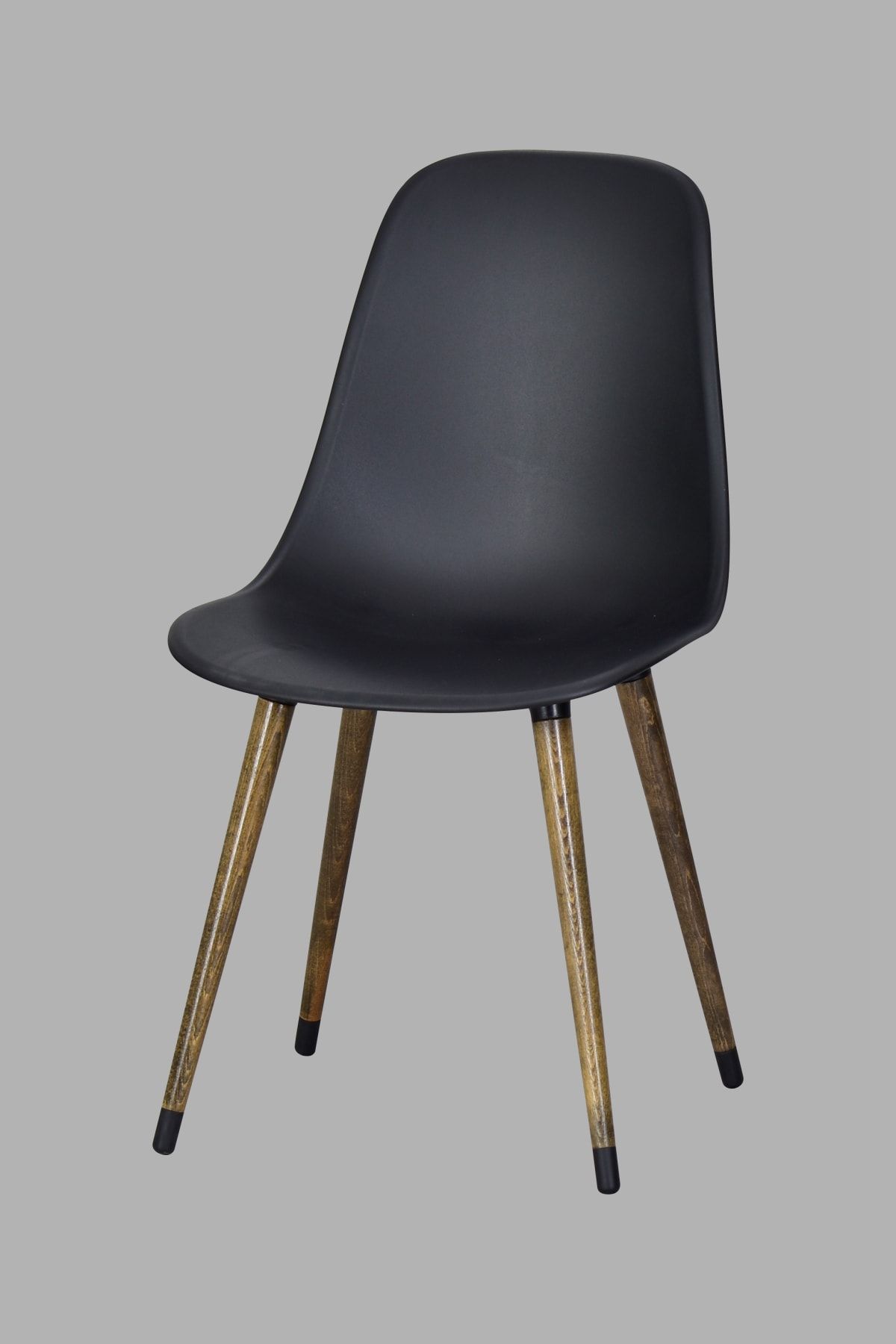 VİLİNZE Eames Kestane Ahşap Ayak Plastik Siyah Sandalye