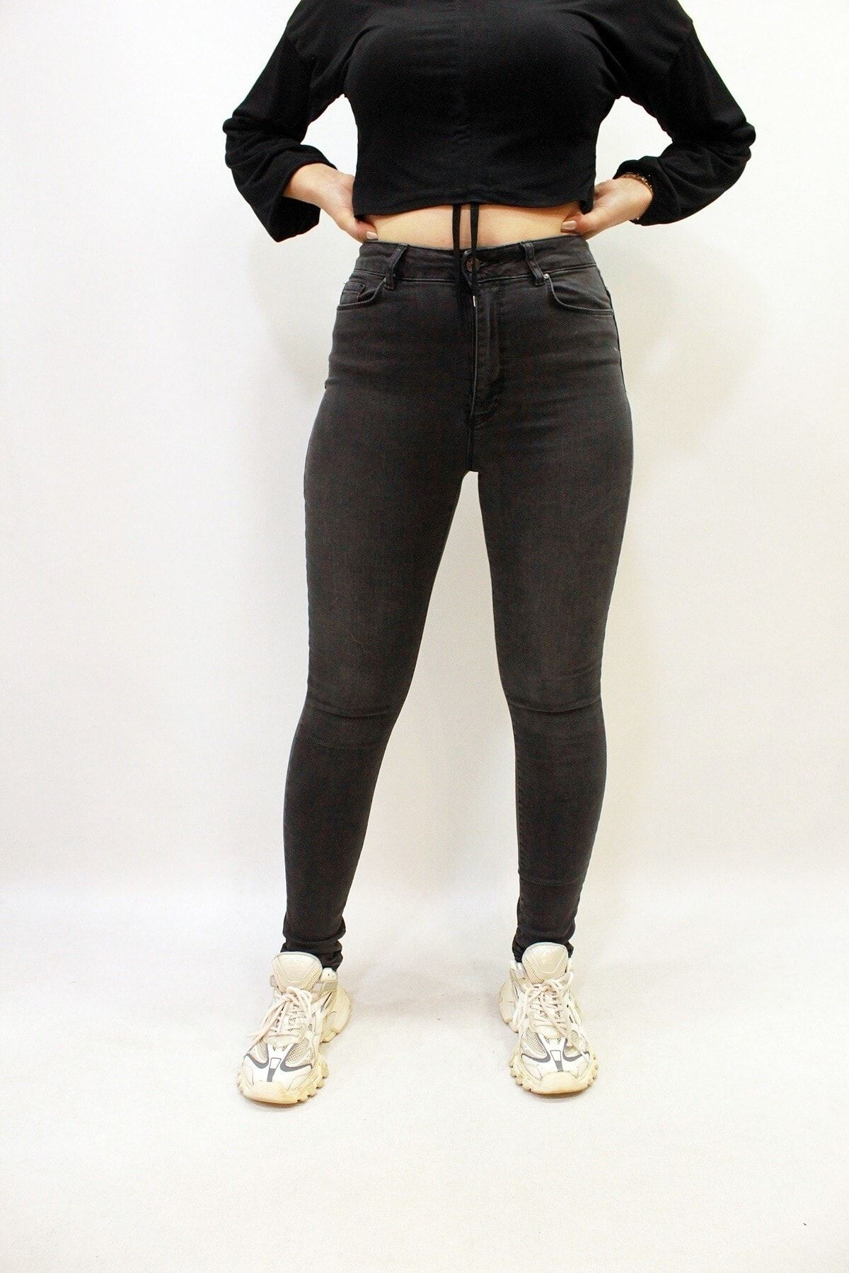 Twister Jeans Selın 9393-01 Likralı Dar Paça Kadın Yüksek Bel Kot Pantolon Füme