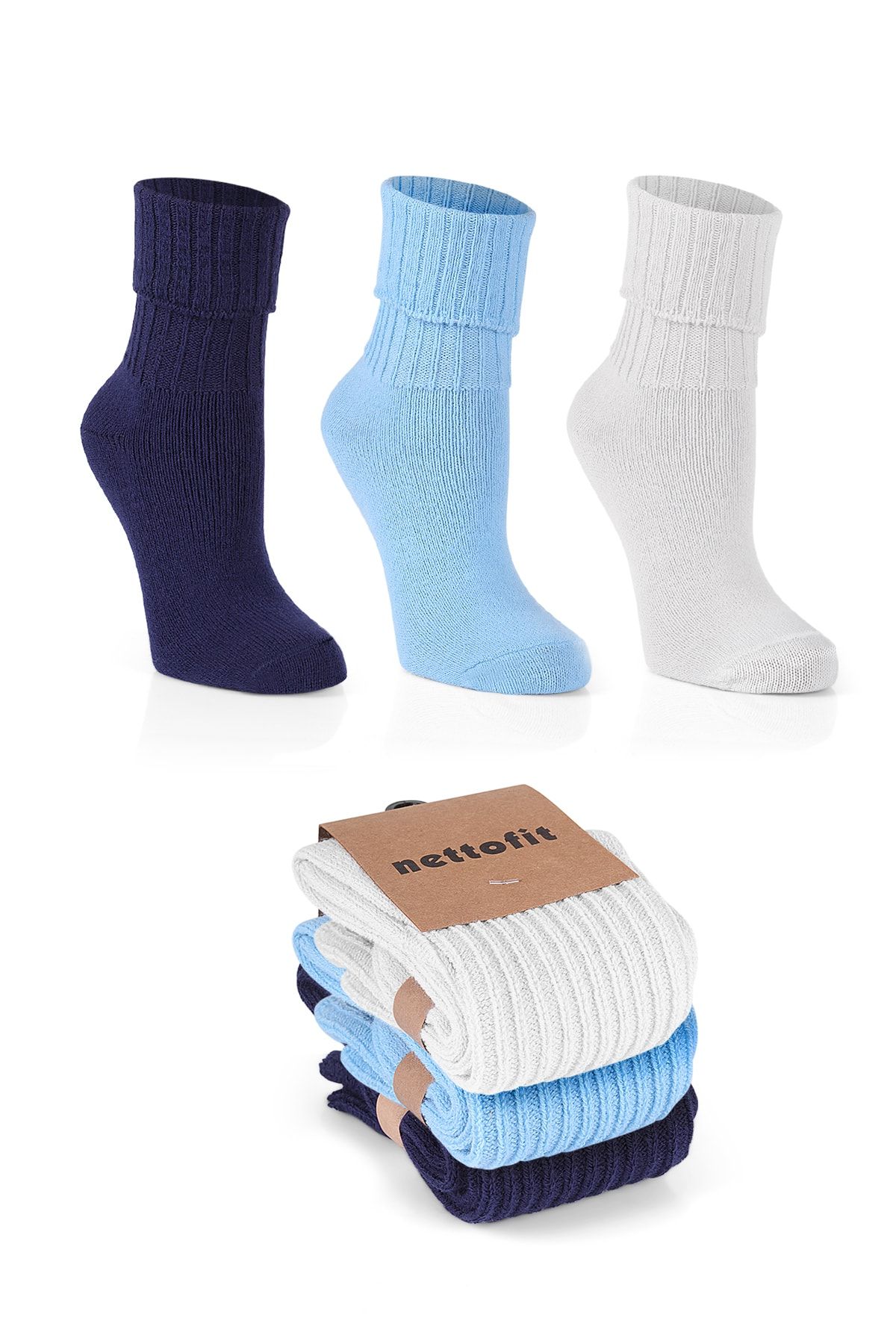 nettofit 3'lü Kışlık Kadın Yün 'lü Uyku Çorabı Soft Touch