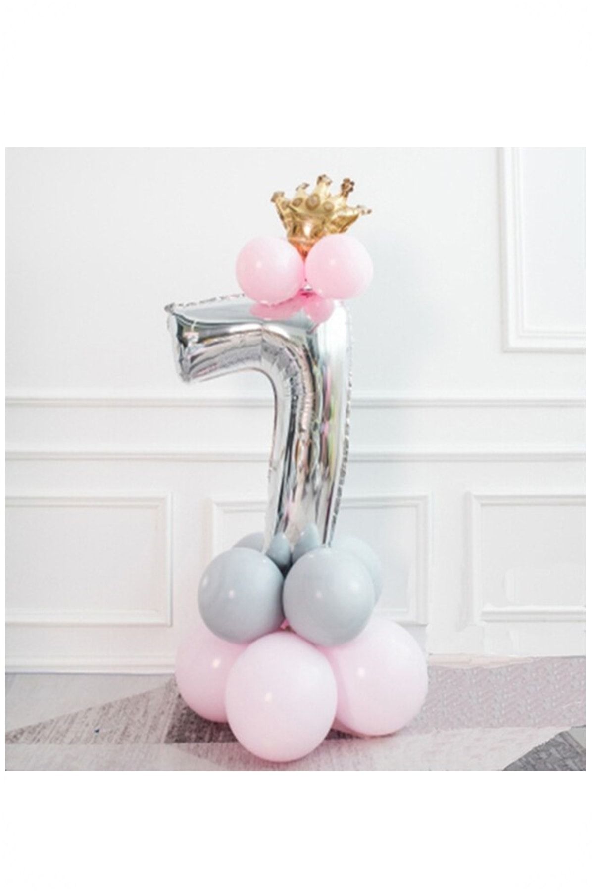 BİDOLUMUTLULUK Kral Taçlı Gümüş Balon Seti Doğum Günü Parti