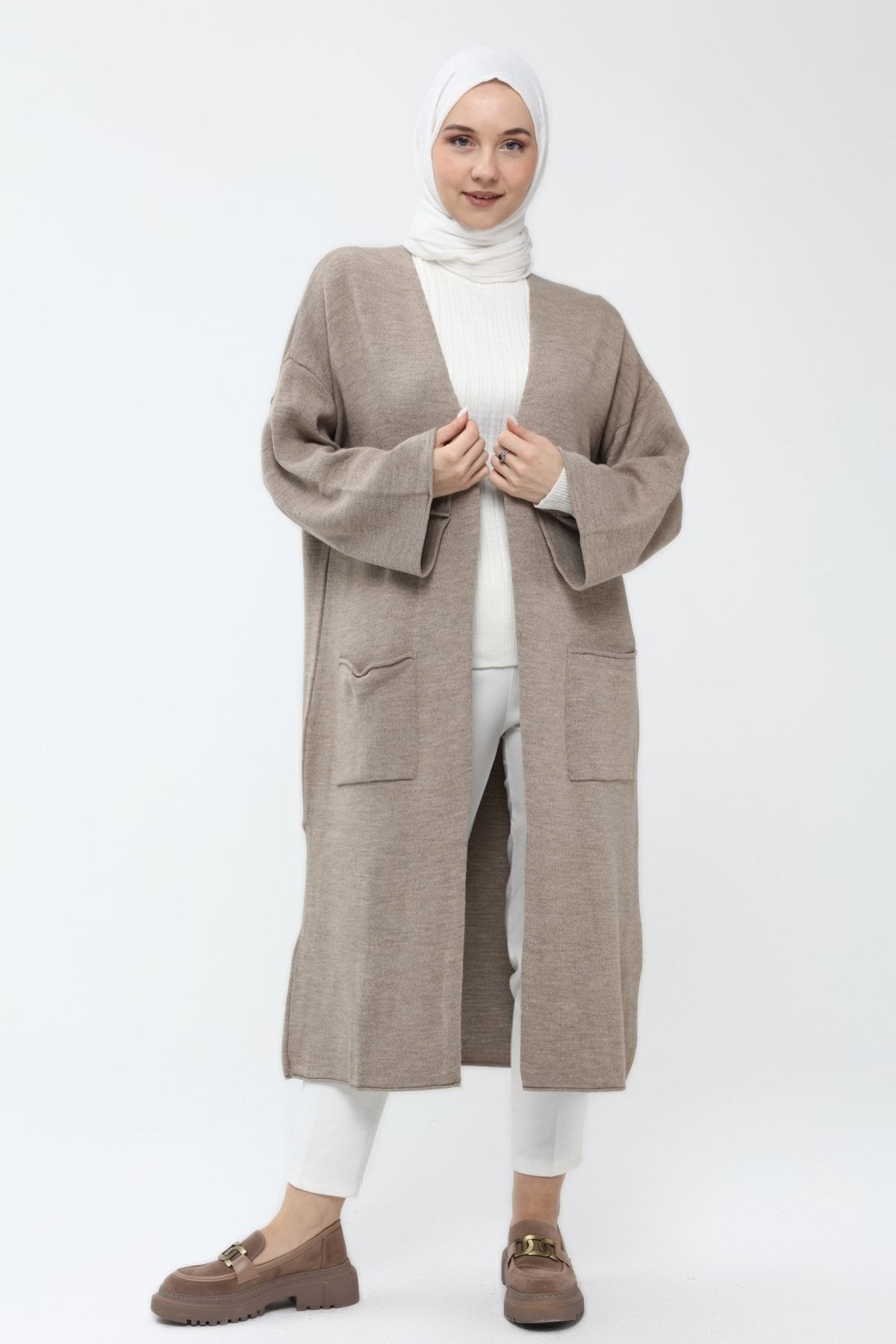 ilmek Kadın Vizon Kışlık Kimono Kol Cepli V Yaka Hırka 4100