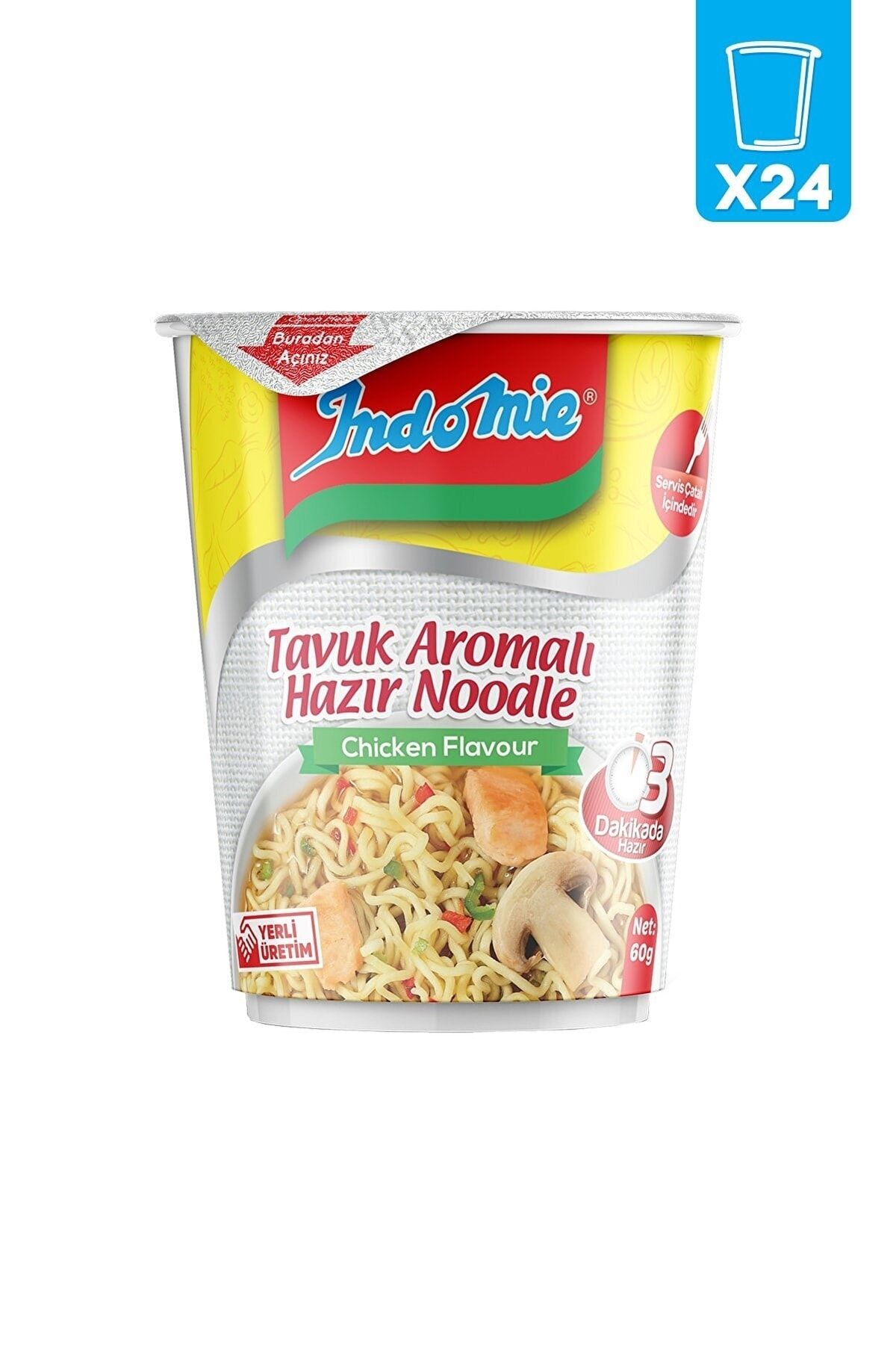 Indomie Tavuk Aromalı Hazır Noodle 24 Lü Bardak Orjinal Paket