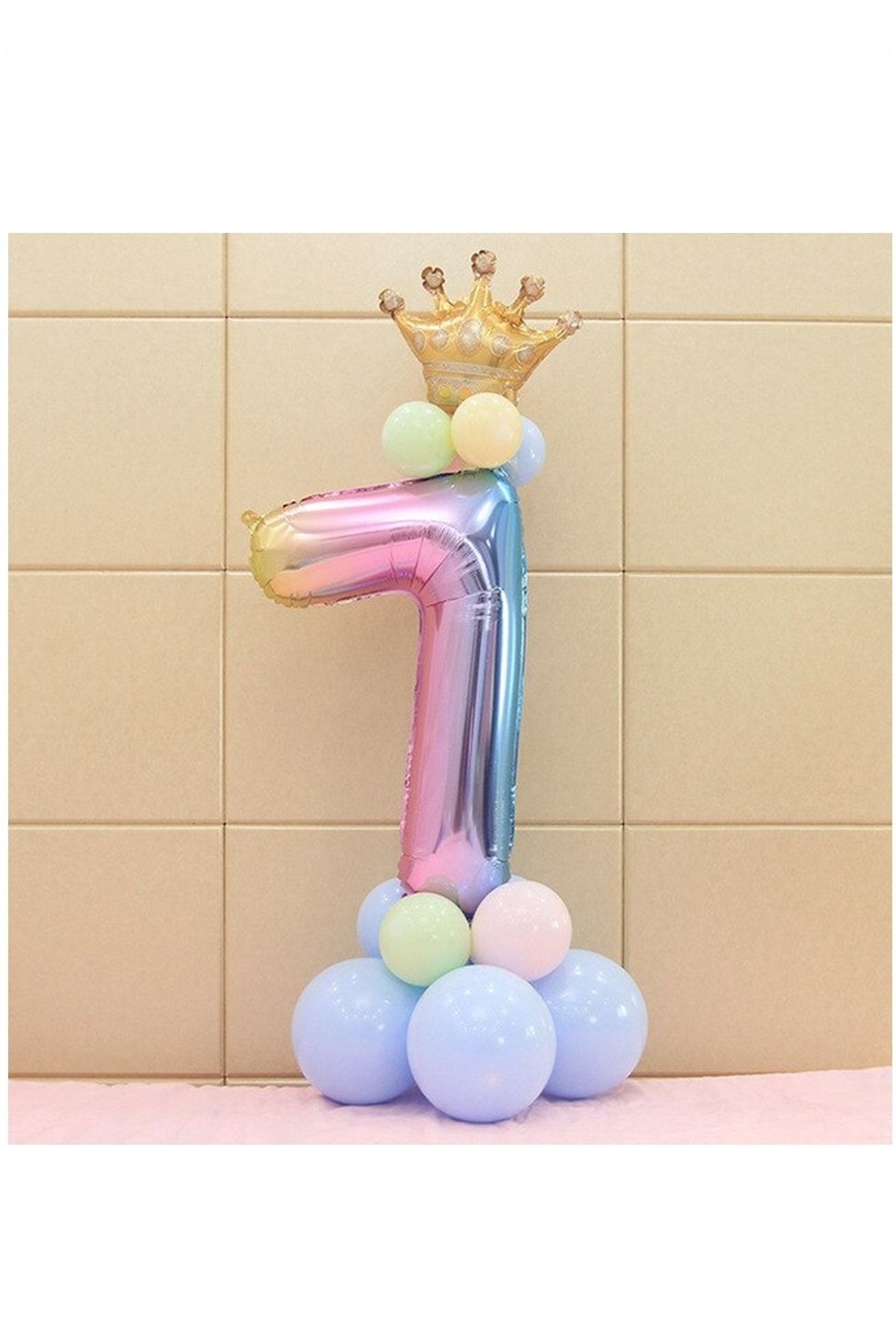 BİDOLUMUTLULUK Kral Taçlı Gökkuşağı Balon Seti Doğum Günü Parti