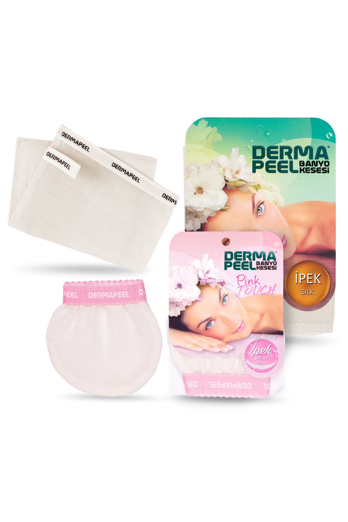 Dermapeel Doğal Ipek Banyo Kesesi Pink Touch Yüz Kesesi Set