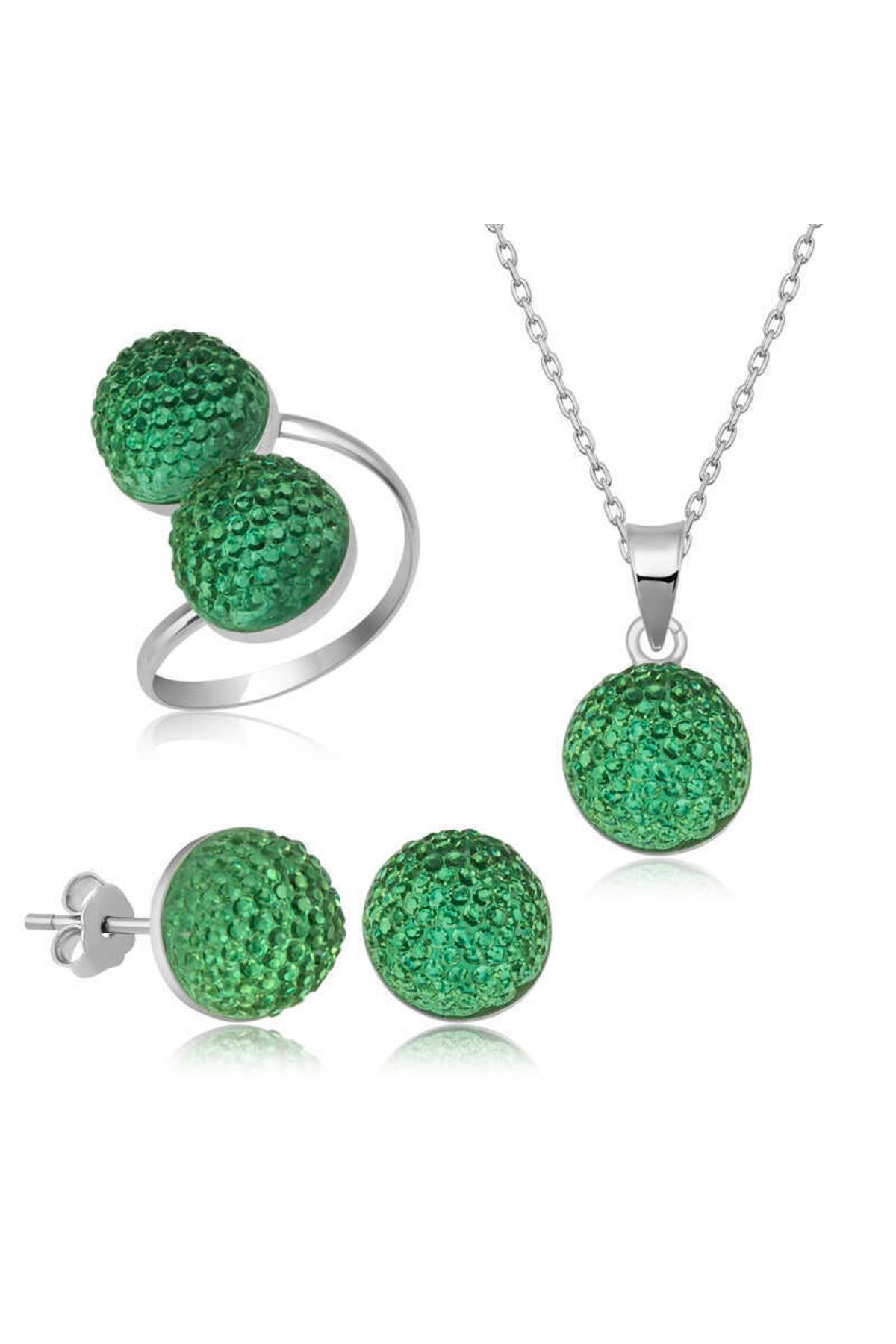 Gumush Gümüş Yeşil Kristal Kadın Set