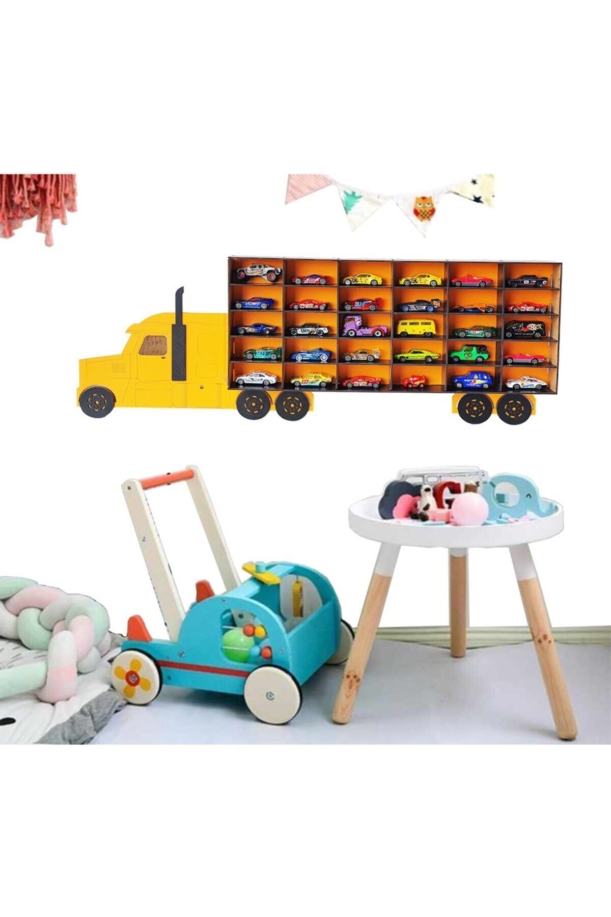 WoodyLife Çocuk Bebek Odası Oyuncak Araba Rafı Hot Wheels Uyumlu Turuncu