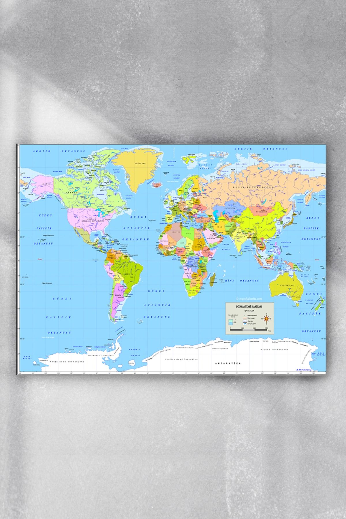 Postermanya Dünya Haritası Eğitim Posteri 2 (90x130cm)