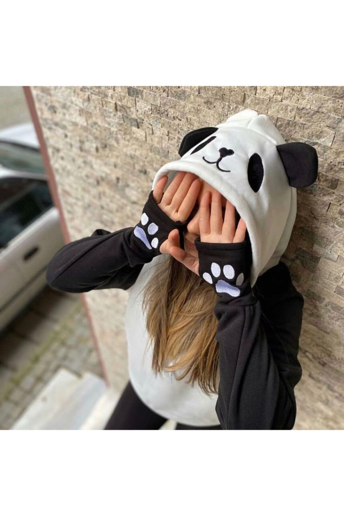 Genel Markalar Kadın Siyah Beyaz Panda Sweatshirt