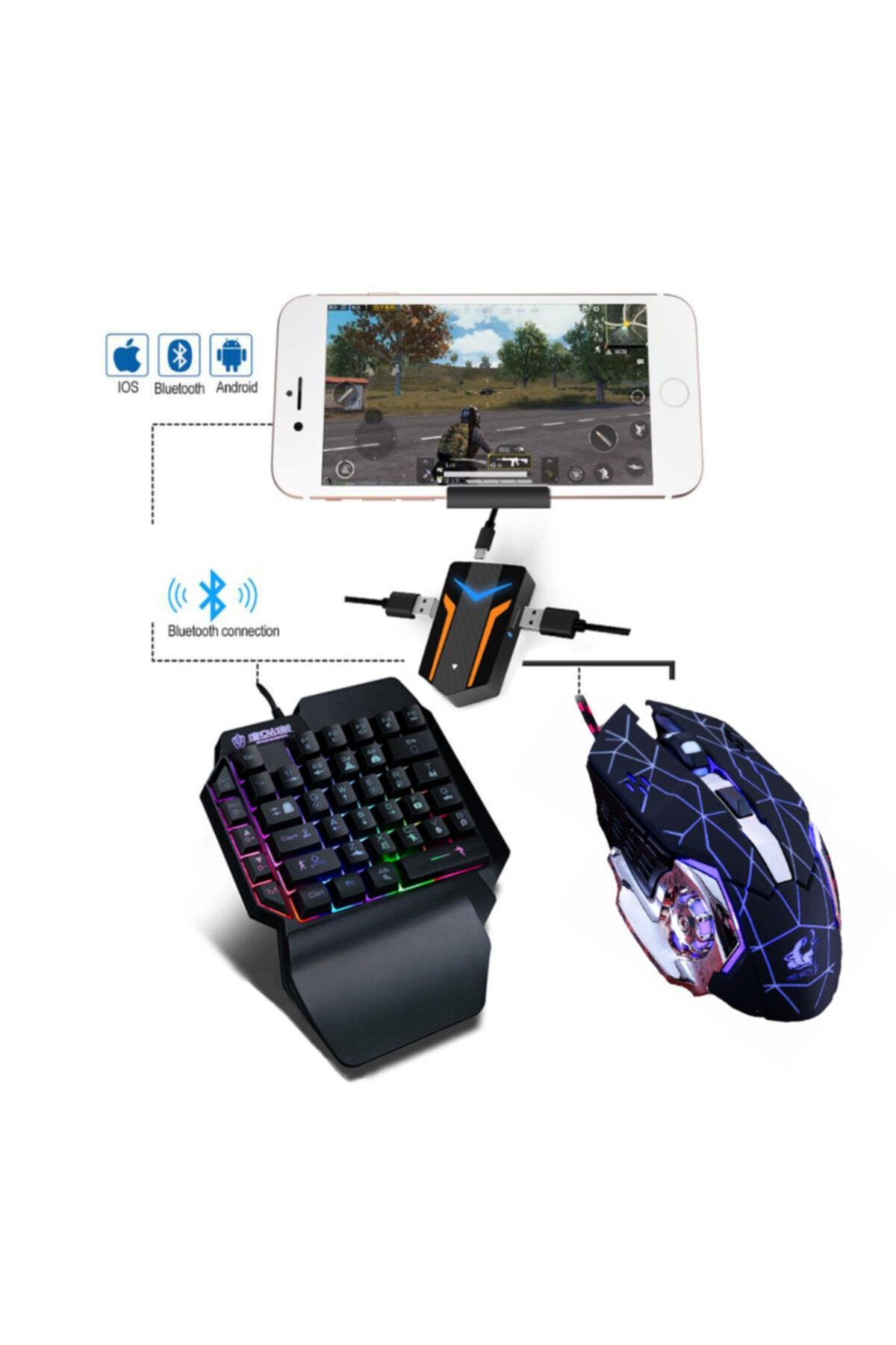 Streak Pubg Oyun Konsolu Seti Klavye Mouse Telefon Tutucu Usb Aparatlı