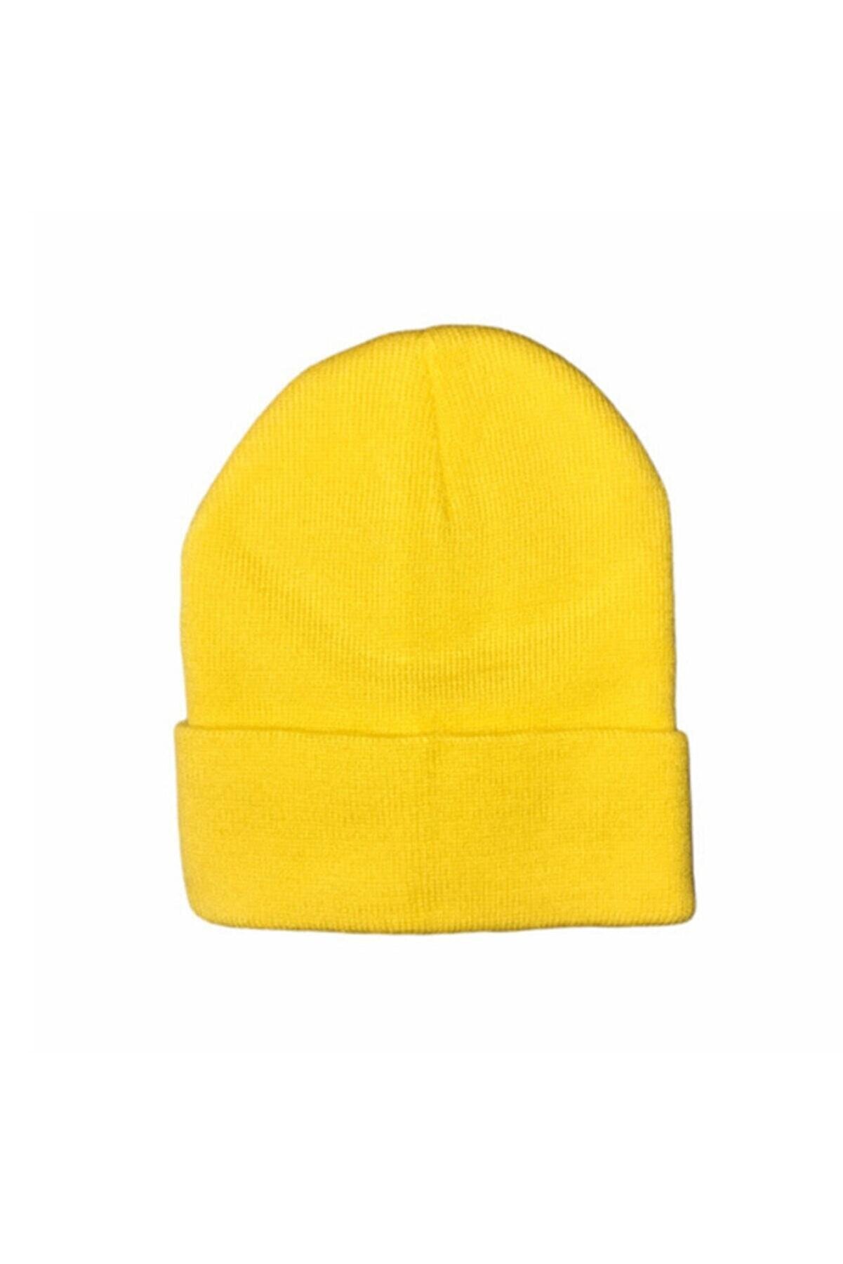 Streak Unisex Katlamalı Bere Şapka Kışlık Sarı