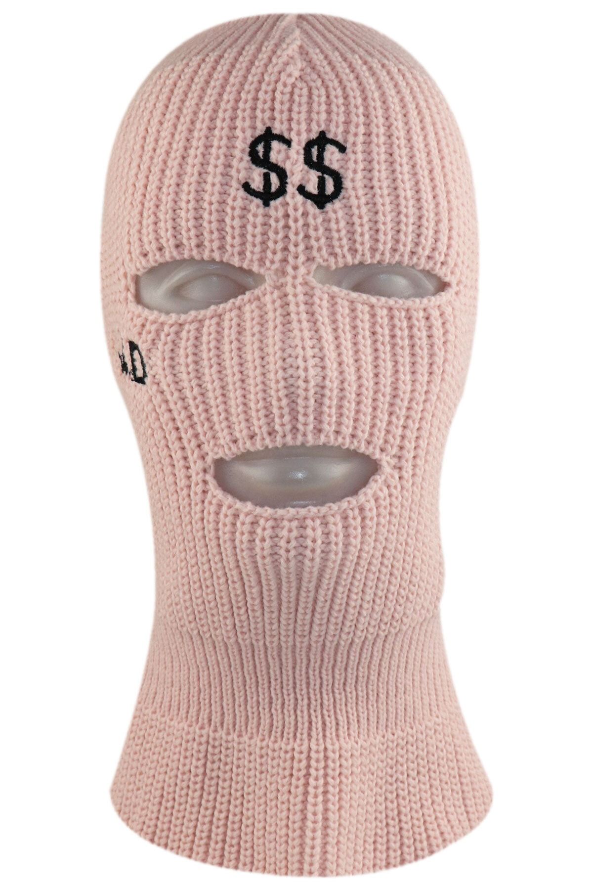 zirve şapka Pembe Dolar Nakışlı 3 Gözlü Unisex Kar Maskesi