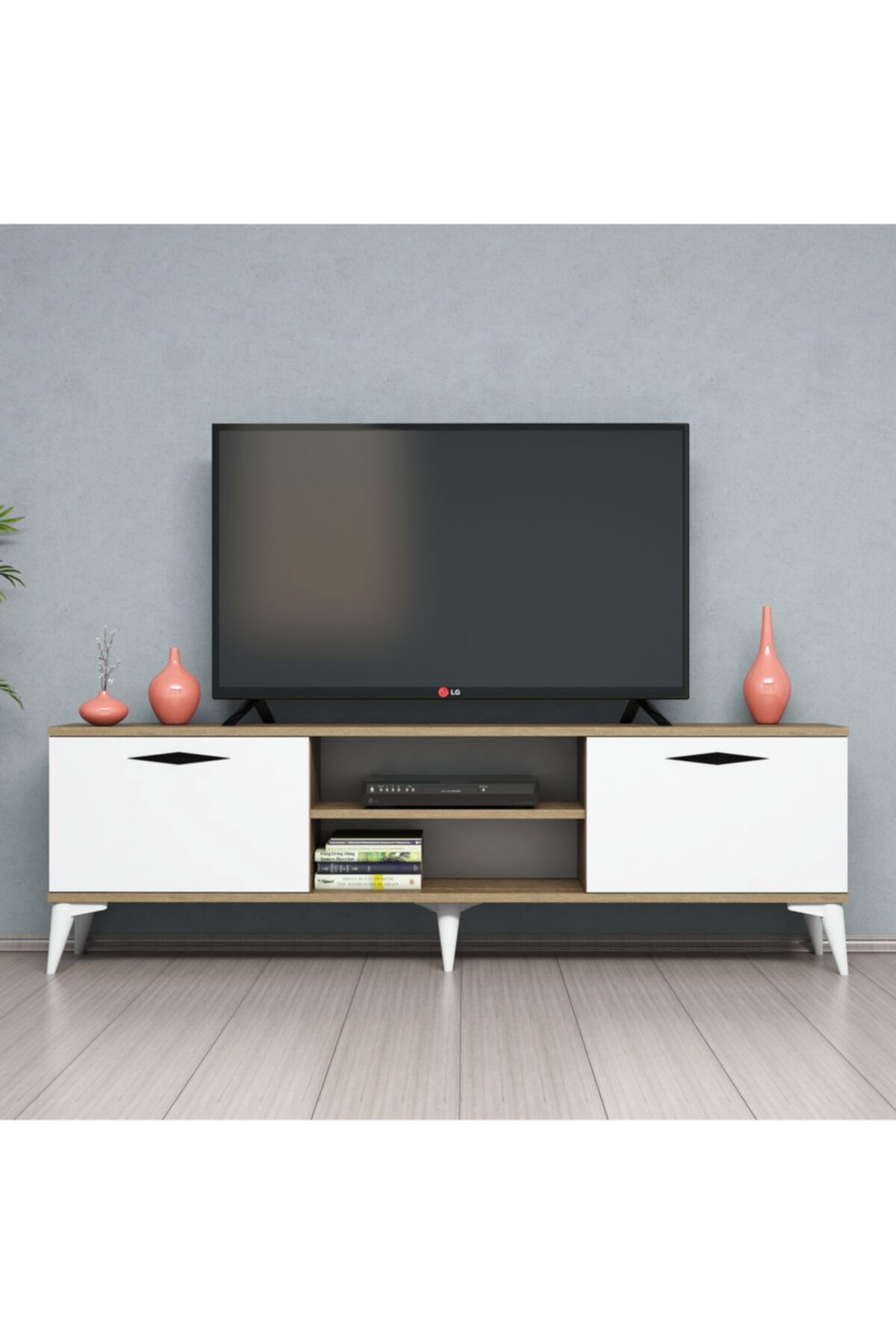 FERNISO Beyaz Tv Sehpası 160 cm Modern Kulplu Hud