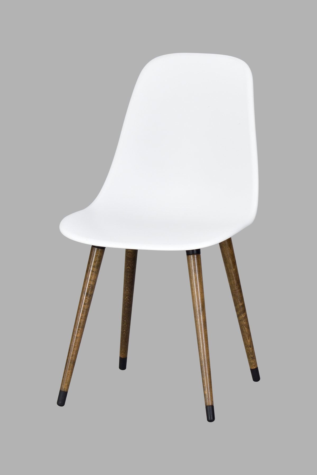 VİLİNZE Eames Kestane Ahşap Ayak Plastik Beyaz Sandalye