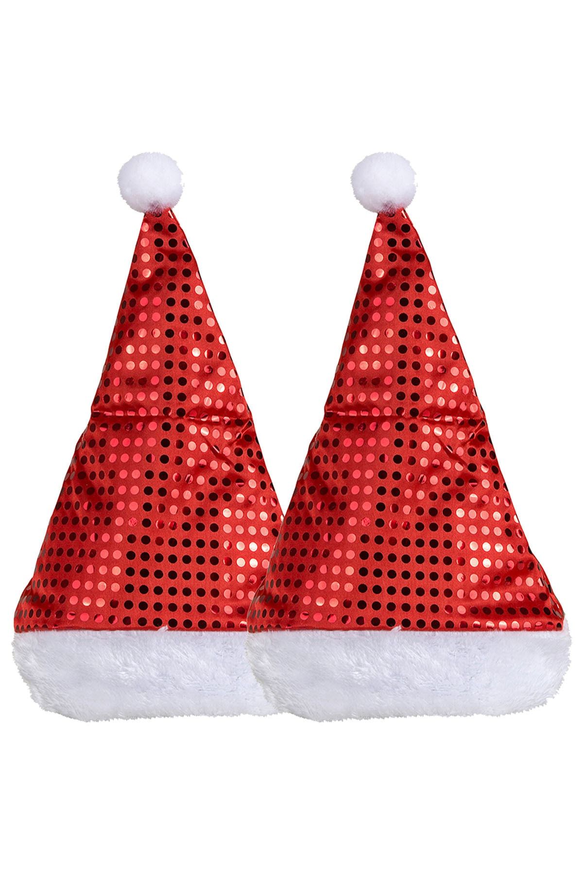 Parti Dolabı 2 Adet Yılbaşı Noel Baba Şapka Noel Anne Pullu Payet Parlak Kırmızı Noel Şapka 36x31 Cm