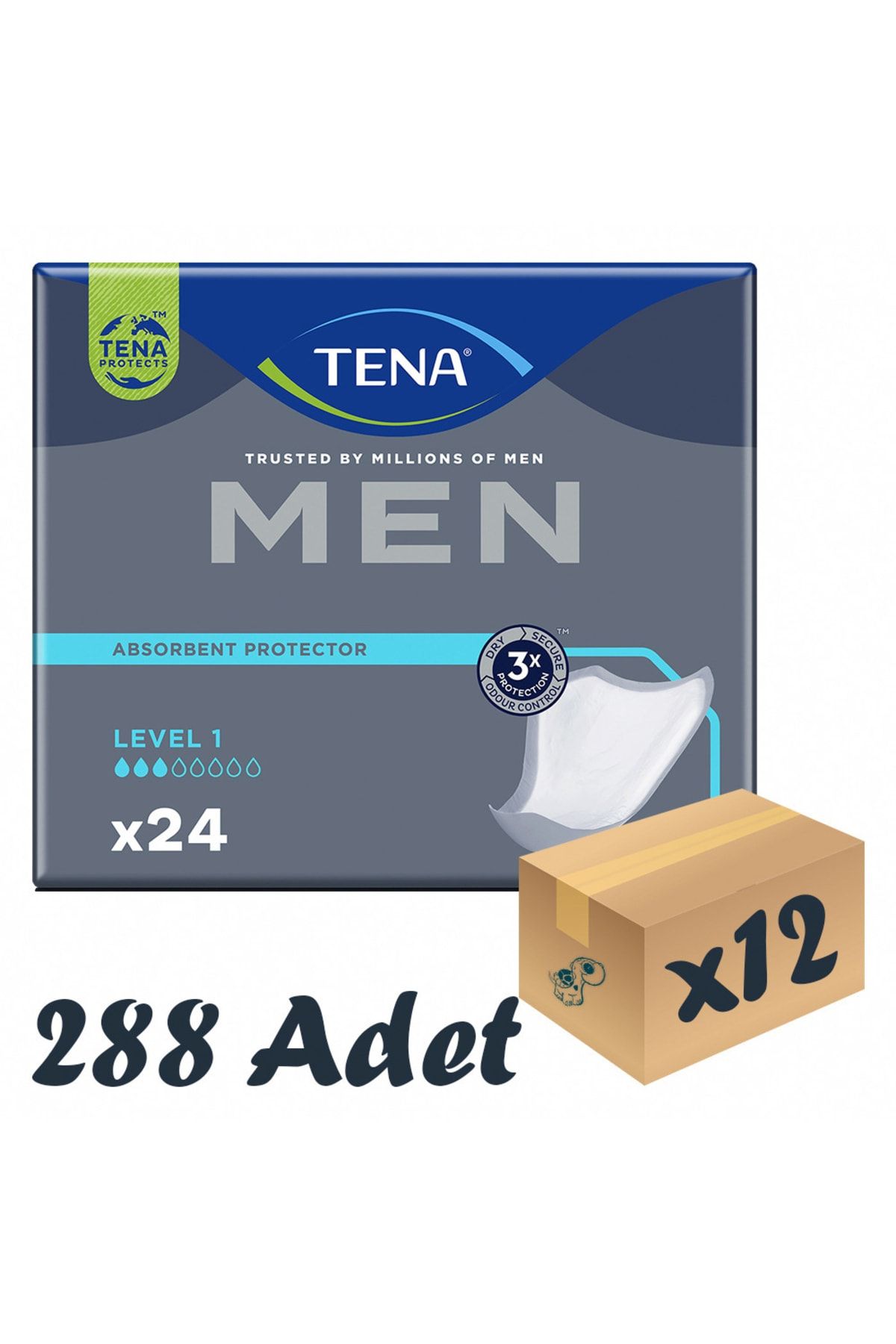 Tena Men Level-1 Erkek Mesane Pedi 3 Damla 24'lü 12 Paket 288 Adet