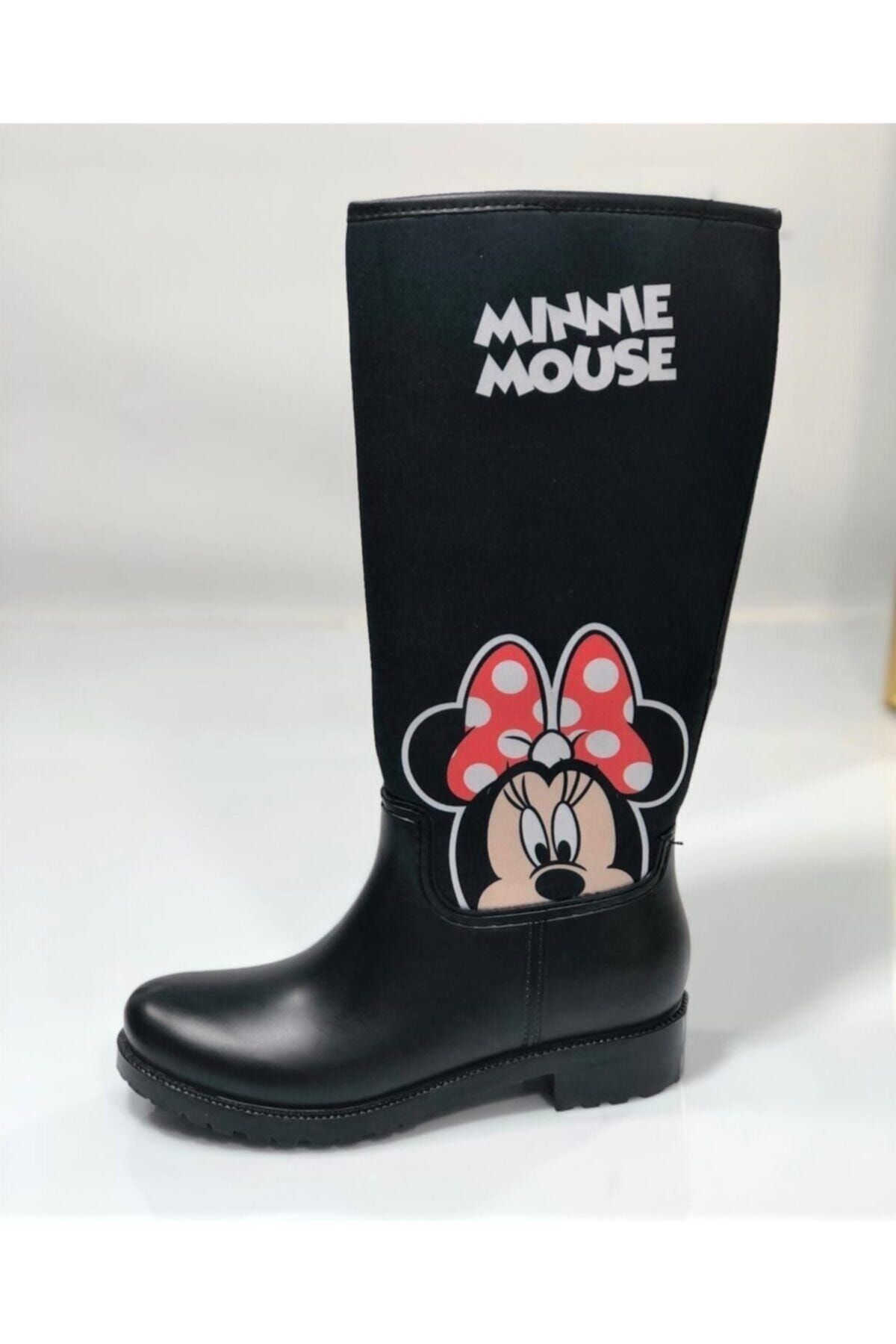 EKOFARK Minnie Mouse Dalgıç Kumaş Kadın Uzun Yağmur Ve Kar Çizmesi