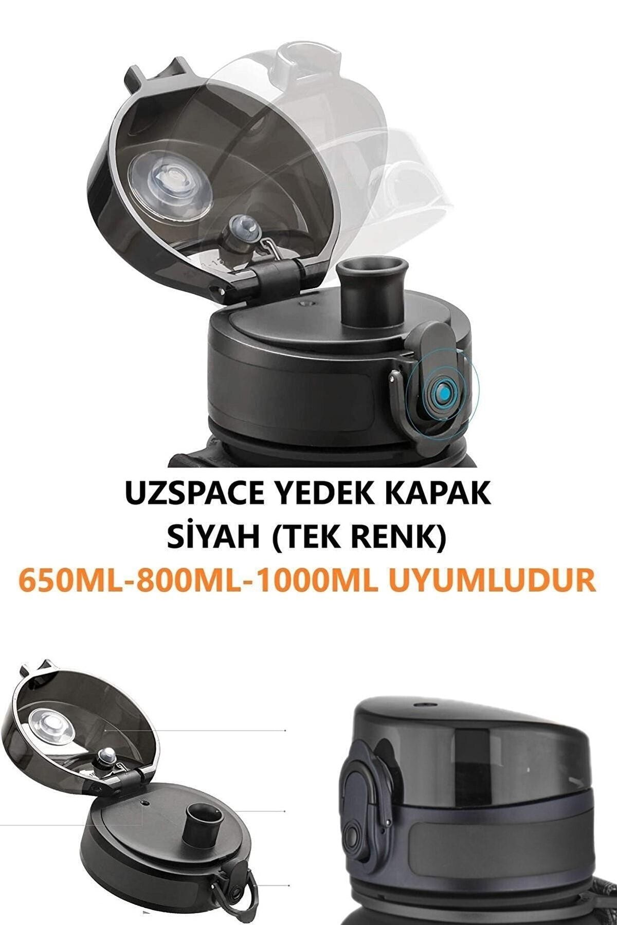 Uzspace 650-800-1000ml -uyumlu Yedek Kapak --sadece Ile Uyumludur--tek Renk Siyah-