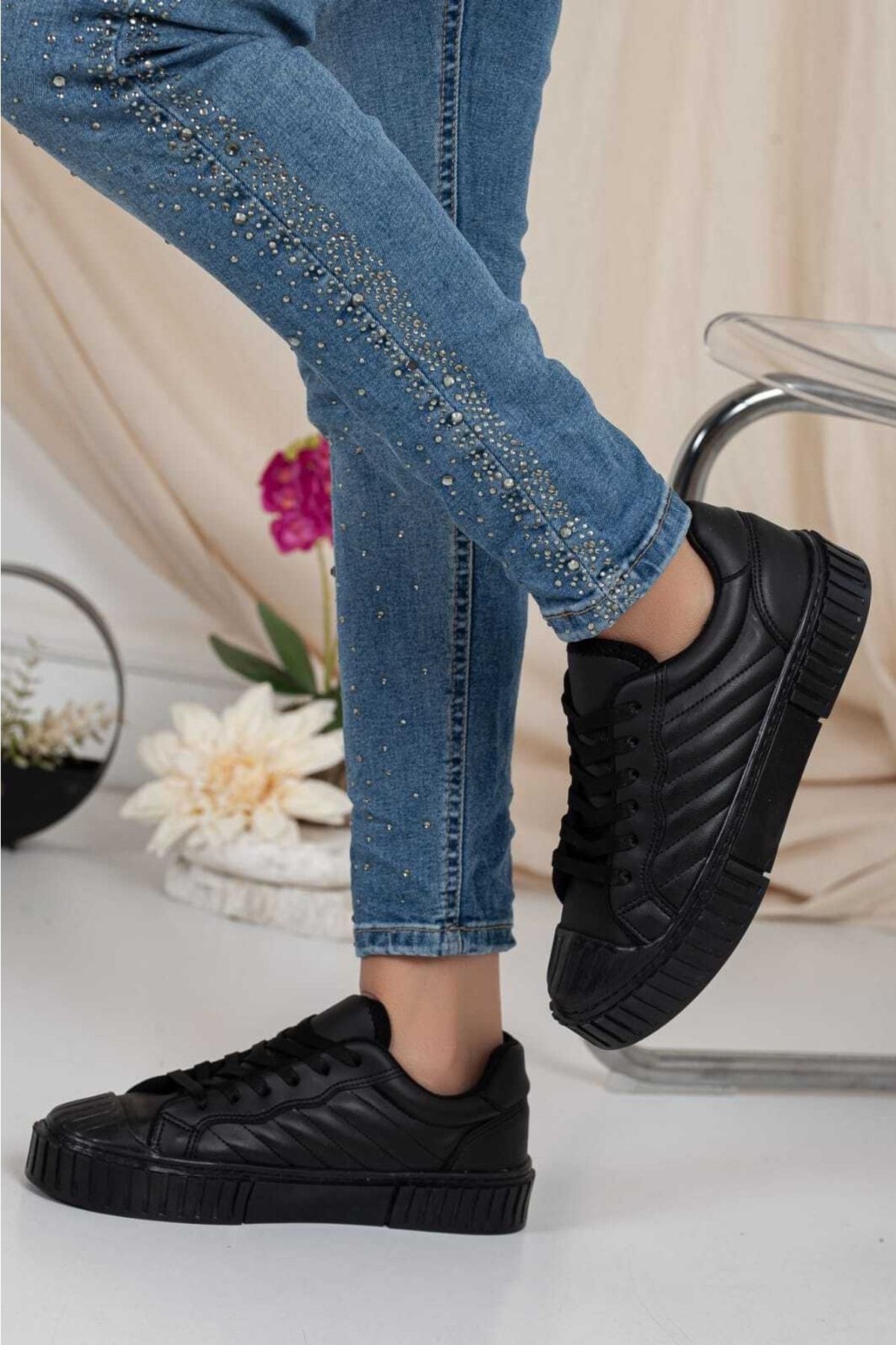 Odal Shoes Kadın-erkek Ünisex Dikişli Perfect Siyah Sneaker