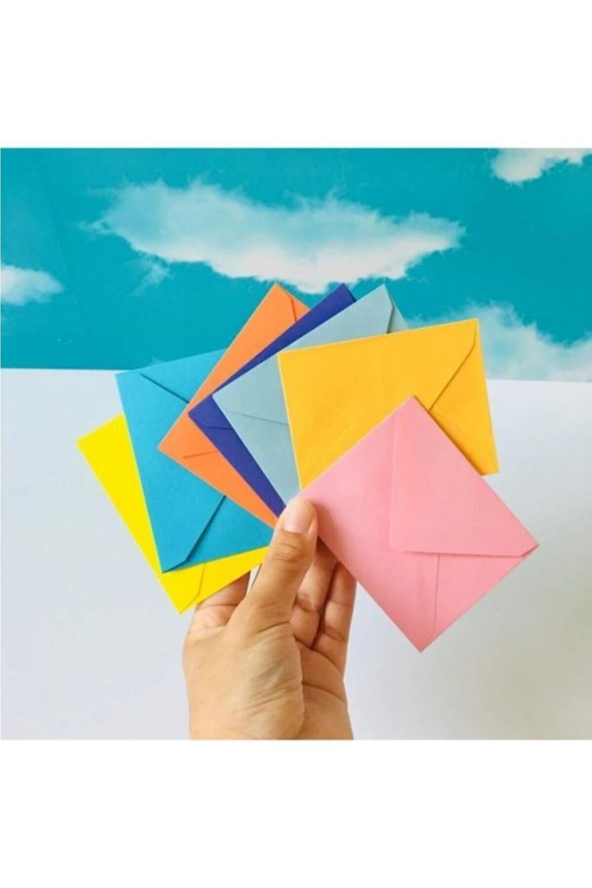 İstisna Mini Zarf 100 Adet Küçük 10 Farklı Renk 70x90mm Hediye Doğum Günü Dilekleri Zarfı