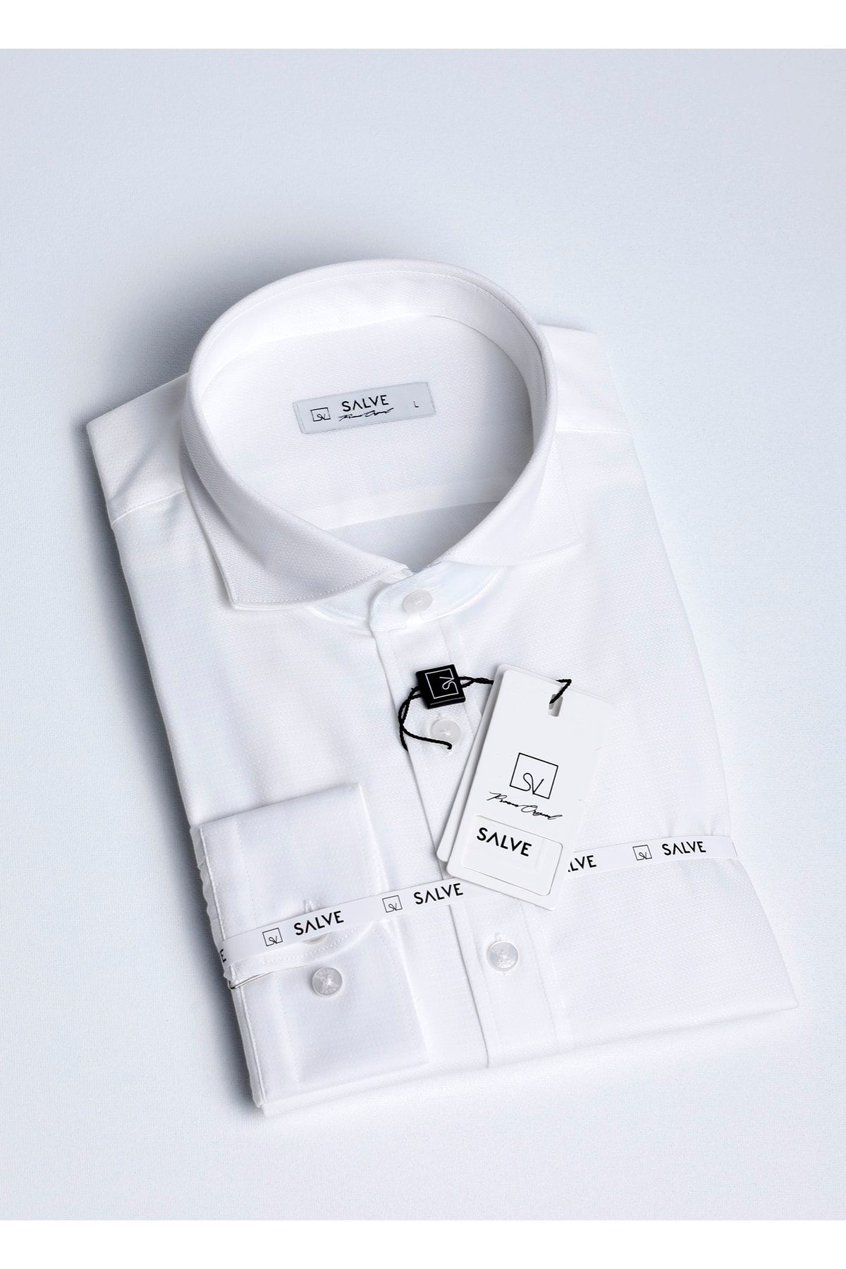 salve Erkek %100 Pamuk Italyan Yaka Armürlü Desen Premium Serisi Slim Fit Beyaz Gömlek 00117