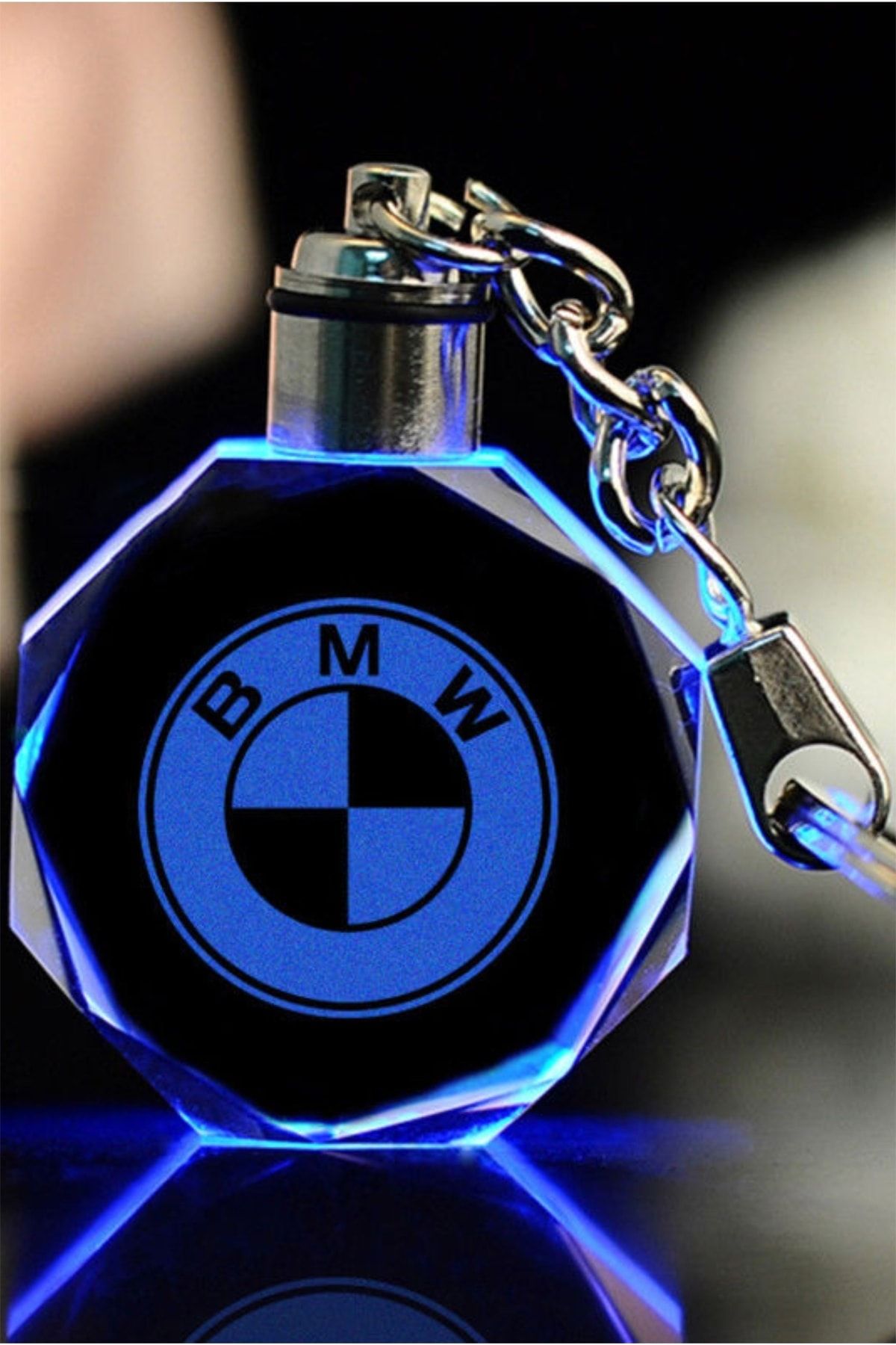 MERTKRİSTAL Led Anahtarlık Bmw Logolu 2d Patlatma Kristal Led Işıklı Anahtarlık, Araba Anahtarlığı