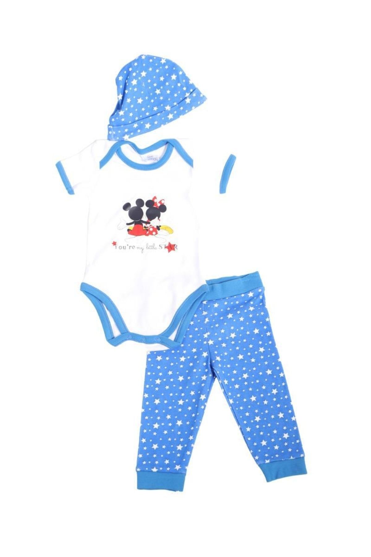 Mickey Mouse Erkek Bebek Lisanslı Body & Şapkalı Pijama Takımı