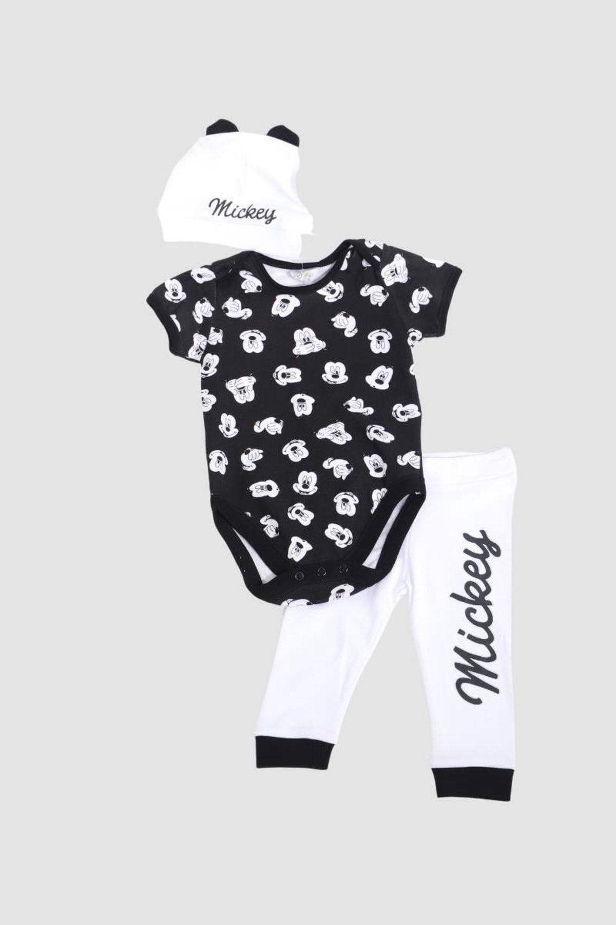 Mickey Mouse Erkek Bebek Lisanslı Body & Şapkalı Pijama Takımı