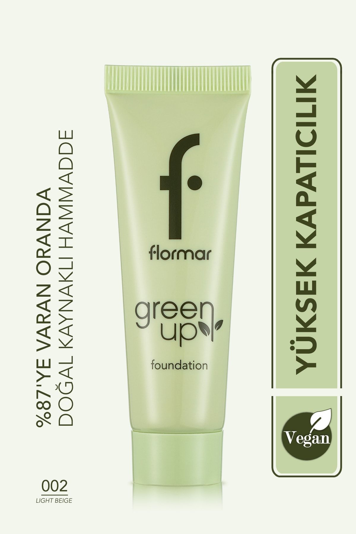Flormar Yarı Mat Bitişli Su Bazlı Vegan Fondöten - Green Up Foundation - 002 LIGHT BEIGE - 4251903322218