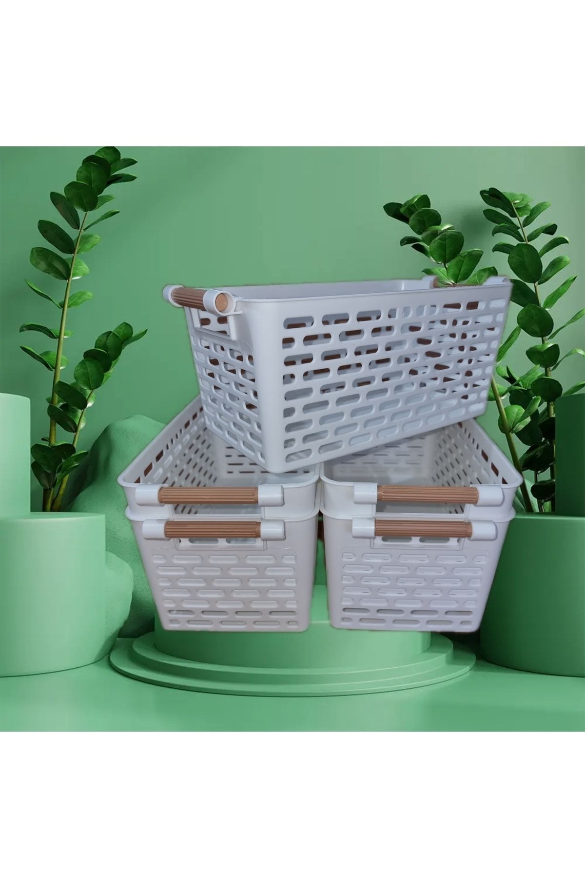 Keven Home 5 Adet Çok Amaçlı Plastik Tutacaklı Organizer Sepet - Dolap Içi & Çekmece Düzenleyici Sepet - Beyaz