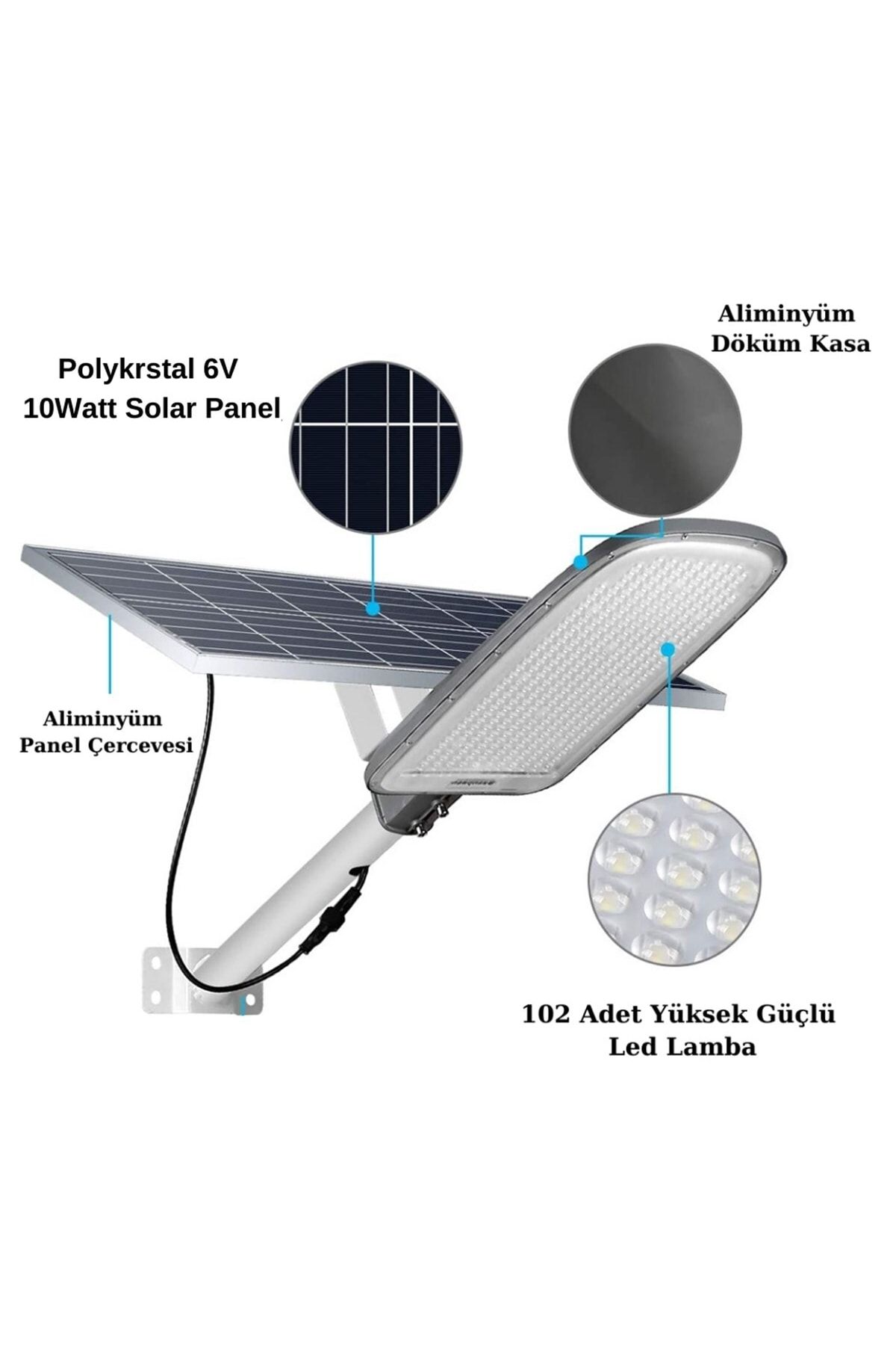 N&D Lighting Forlife 100watt Harici Panelli Güneş Enerjili Sabit Yanabilen Lifepo4 Bataryalı Solar Sokak Lambası