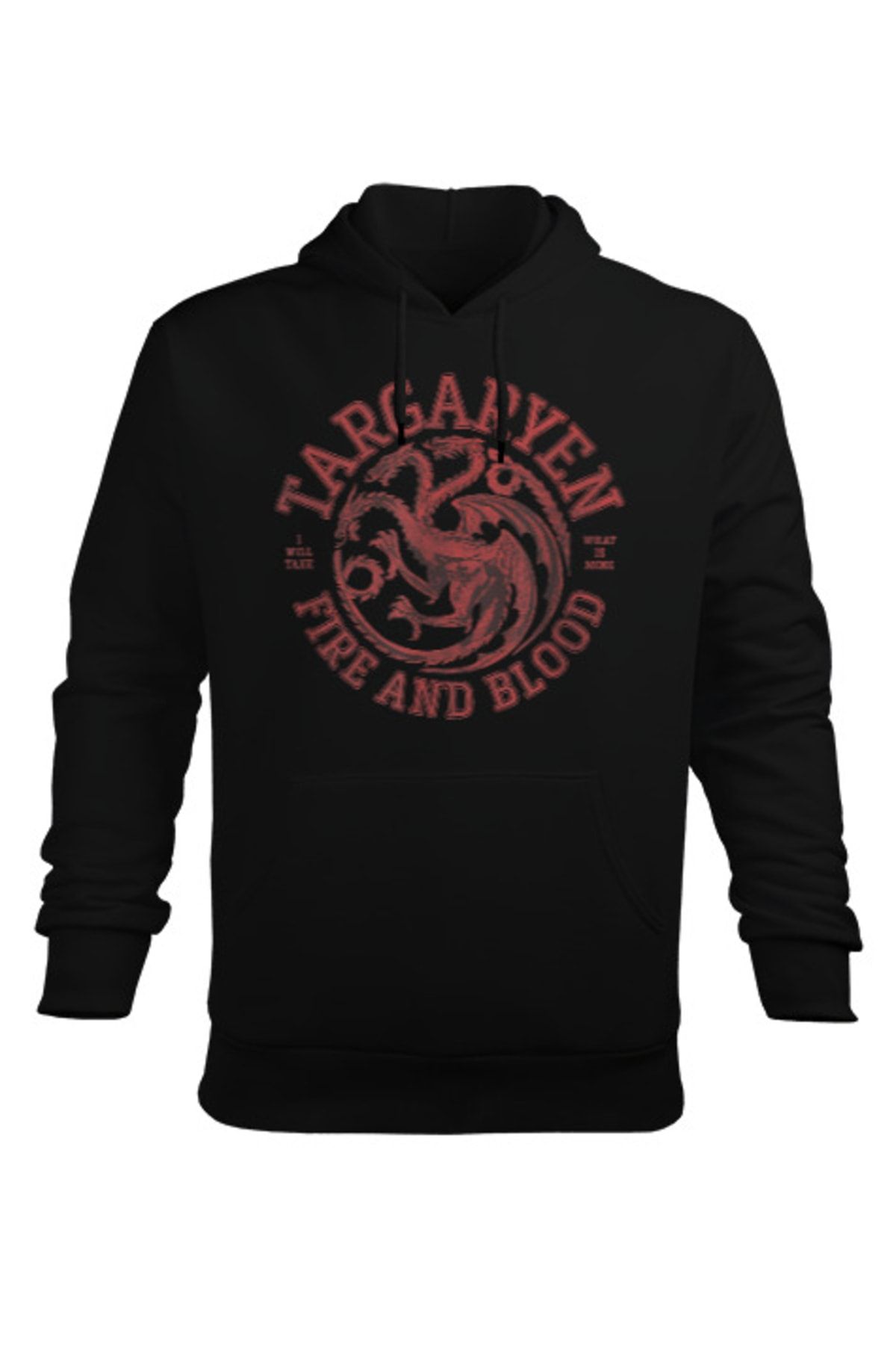 Tisho Targaryen Fire And Blood Dragon Baskılı Siyah Erkek Kapüşonlu Hoodie Sweatshirt